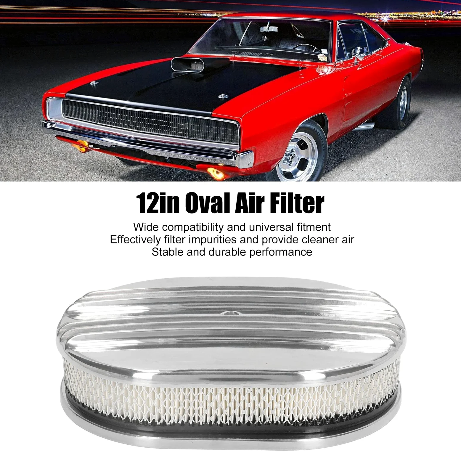 Filtro de Aire Ovalado, Alto Rendimiento, Diseño de Media Aleta, Filtro de Aire de Aluminio, Fuerte y Resistente, Apto para Carburadores, para Coches, Motos, Trabajos Manuales, Afi