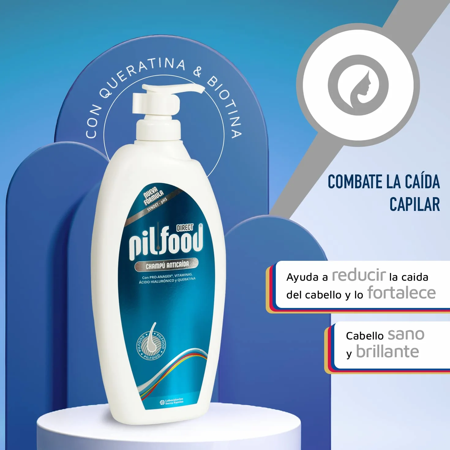 Shampoo Pilfood Direct Vegetal Anticaída Capilar con Pro-Anagex Ácido Hialurónico y Betaína 500ml pH5 Sin Parabenos Sulfatos Siliconas