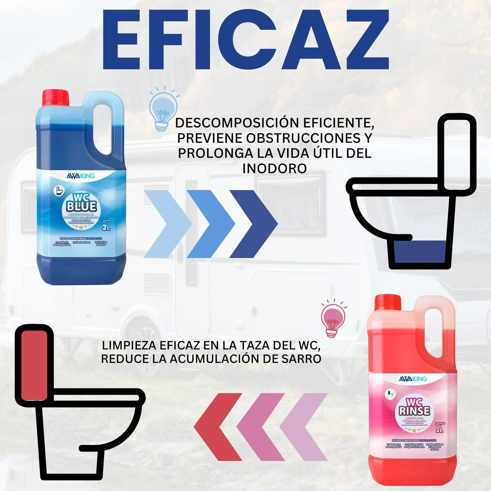 PLANTAWA Líquido Químico Blue 2L + Rinse 2L | liquido wc quimico caravana y wc portatil | liquido autocaravana wc con acción desodorizante | Fácil de usar y transportar