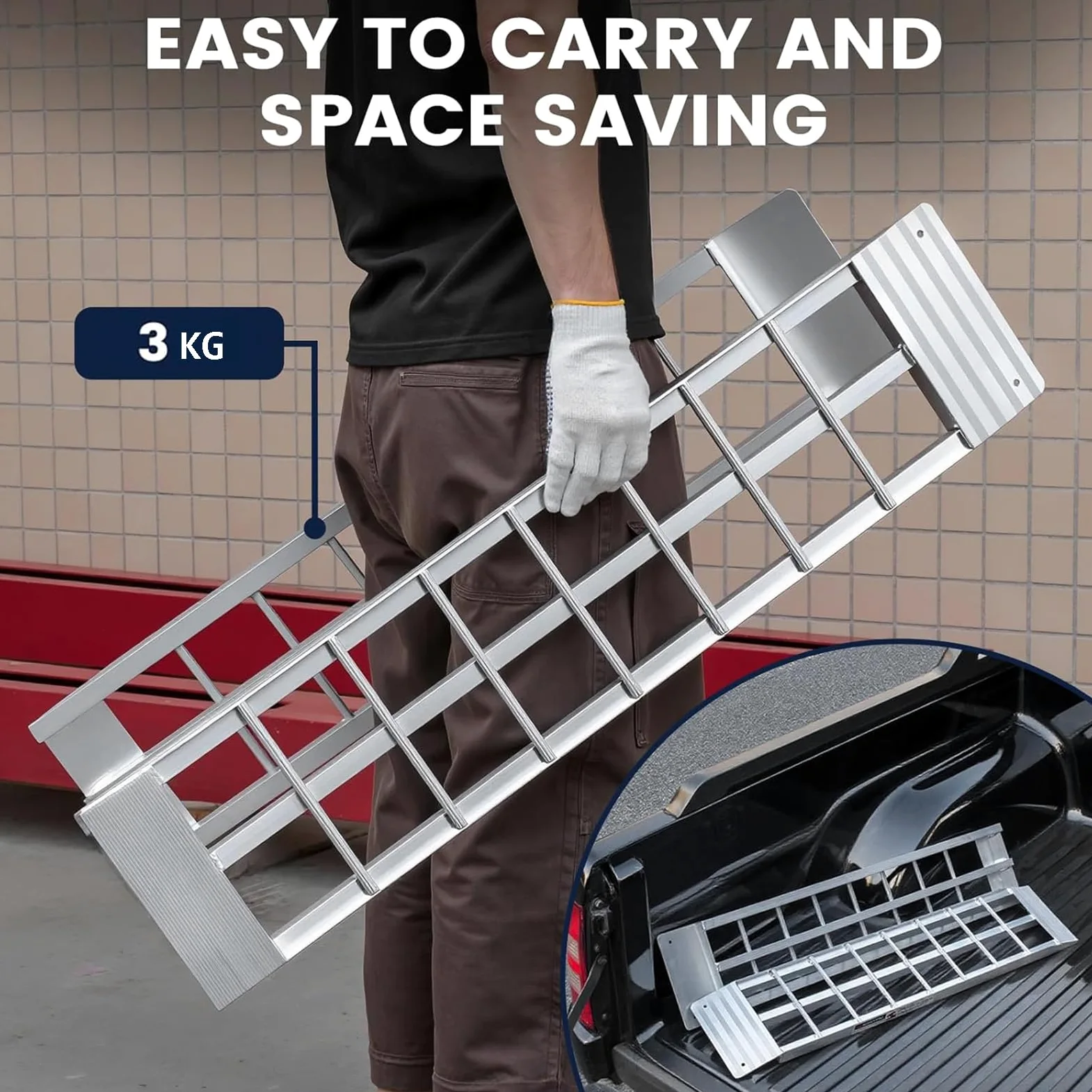 2 rampas de carga de aluminio – 680 kg máx. – Rampa de carga de coche para moto, cortacésped, quad, quitanieves, garaje y cobertizo de dispositivos, 92 x 20 cm | Rampa de carga estable 92 x 20 cm para cortacésped, nieve y coche, ideal para garaje y cobert