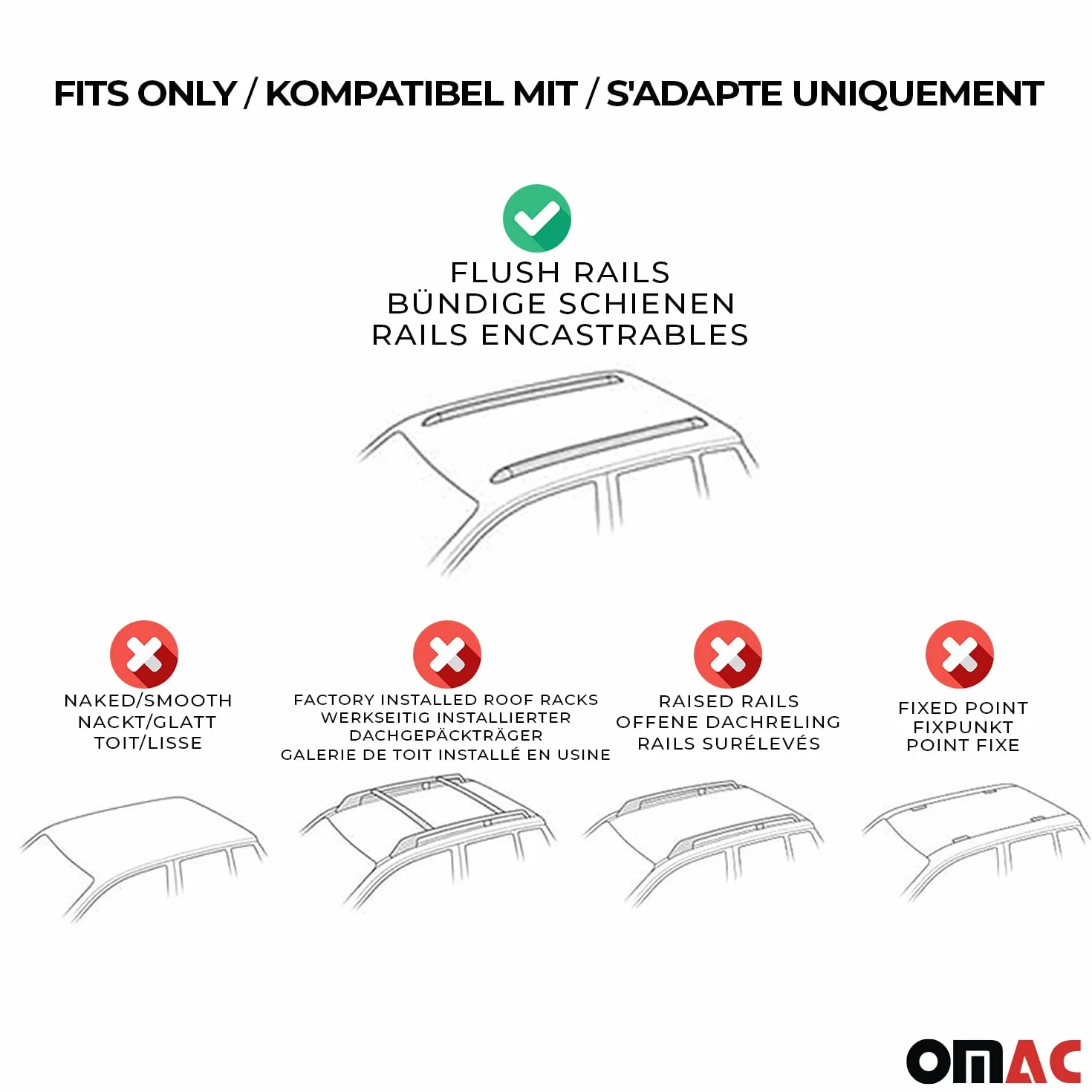 OMAC Barras de Techo Aluminio TÜV geprüft para BMW X4 F26 2014-2018 – para Barras Integradas – T Nut – MAX 100 kg – 2 Schlösser Plata