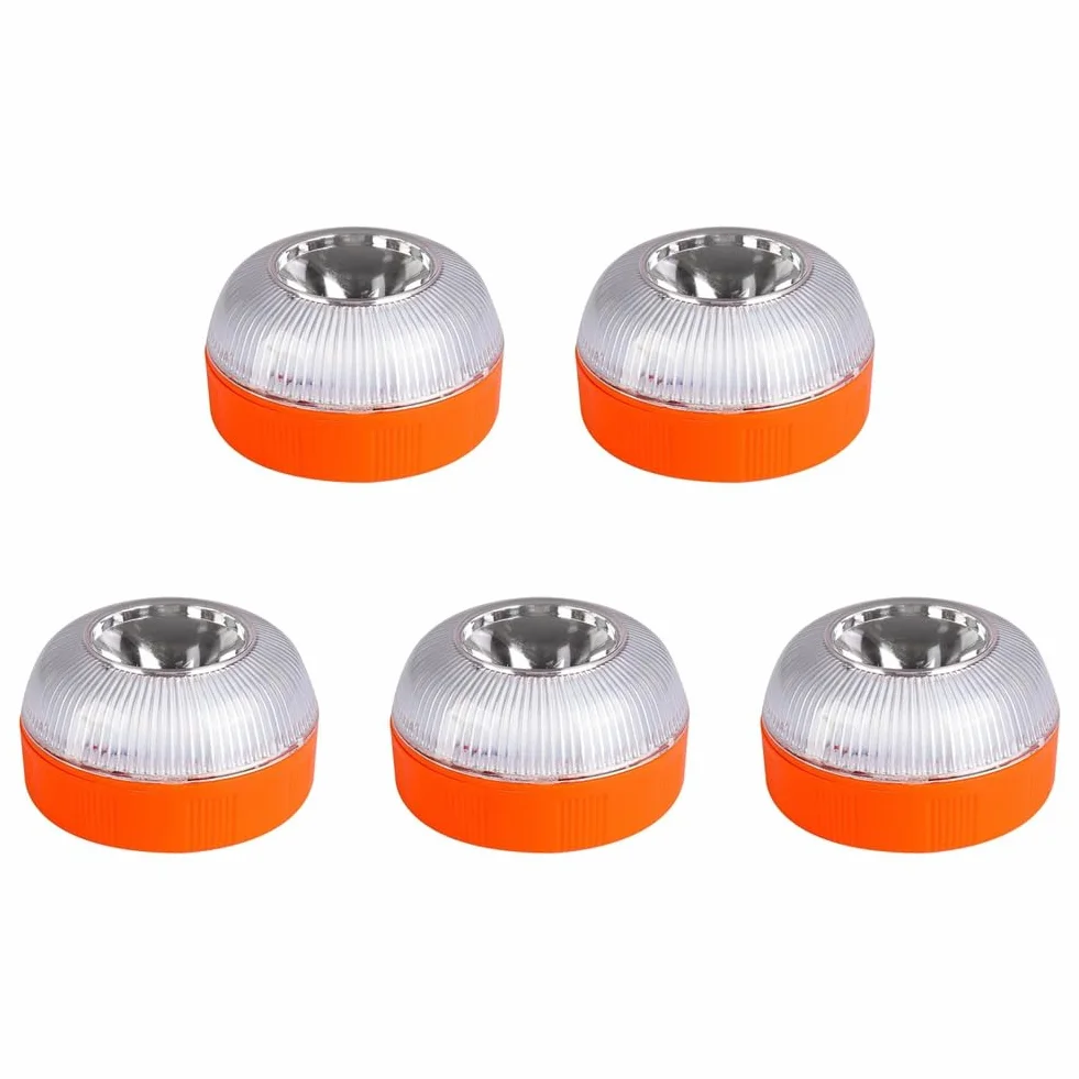 5 Luces LED de Emergencia V16, Luces de Advertencia Blancas y Amarillas con Base Magnética, Luz de Seguridad para el Tráfico