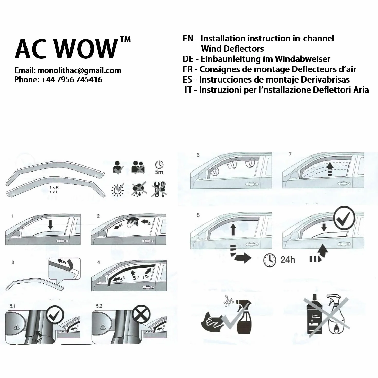 4 deflectores de viento de lluvia para Toyota Auris (E150) 5 puertas 2006 2007 2008 2009 2010 2011 2012