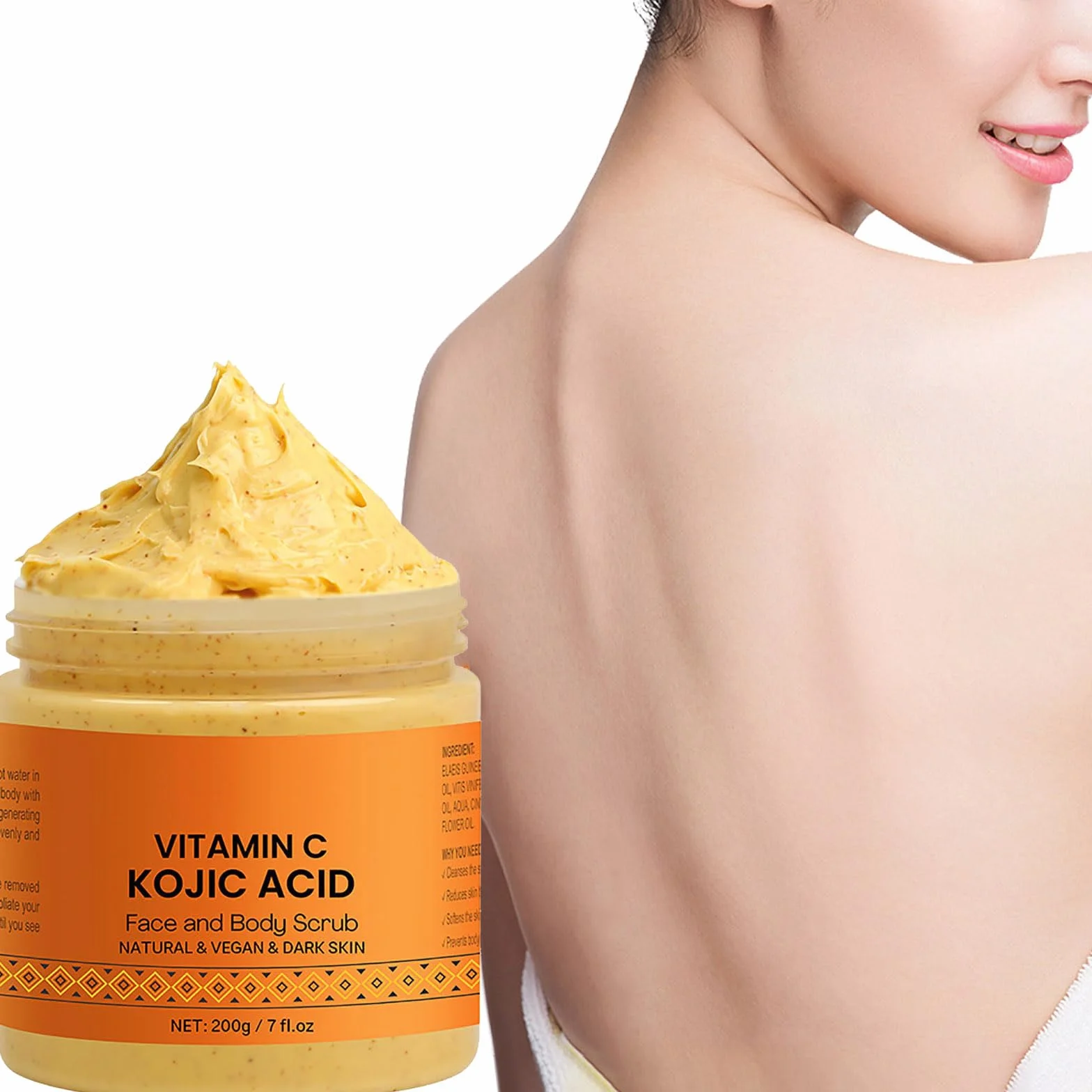 Exfoliante corporal orgánico de cúrcuma y vitamina C, limpieza profunda para eliminar piel muerta (100 g)