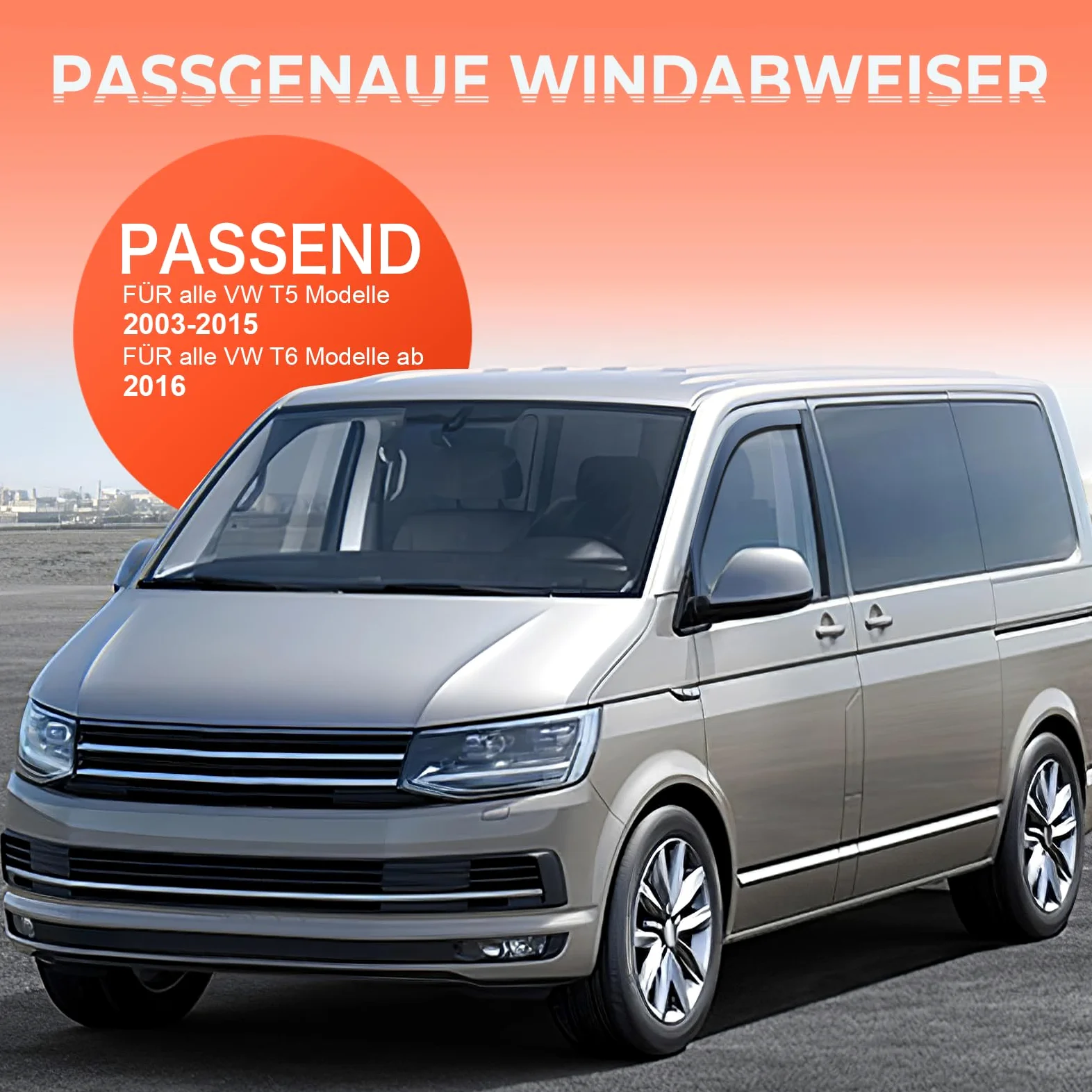GEARMONSTER Deflectores de viento compatibles con Volkswagen T5 2003 – 2015 y T6 a partir de 2016 en adelante, 2 unidades, color negro