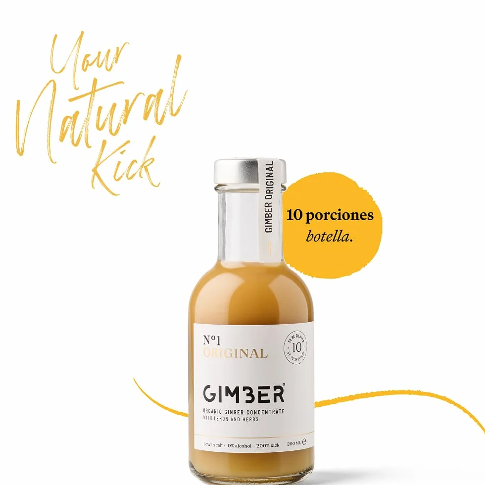 GIMBER Concentrado de jengibre orgánico 200 ml | Bebida sin alcohol de jengibre, limón y hierbas