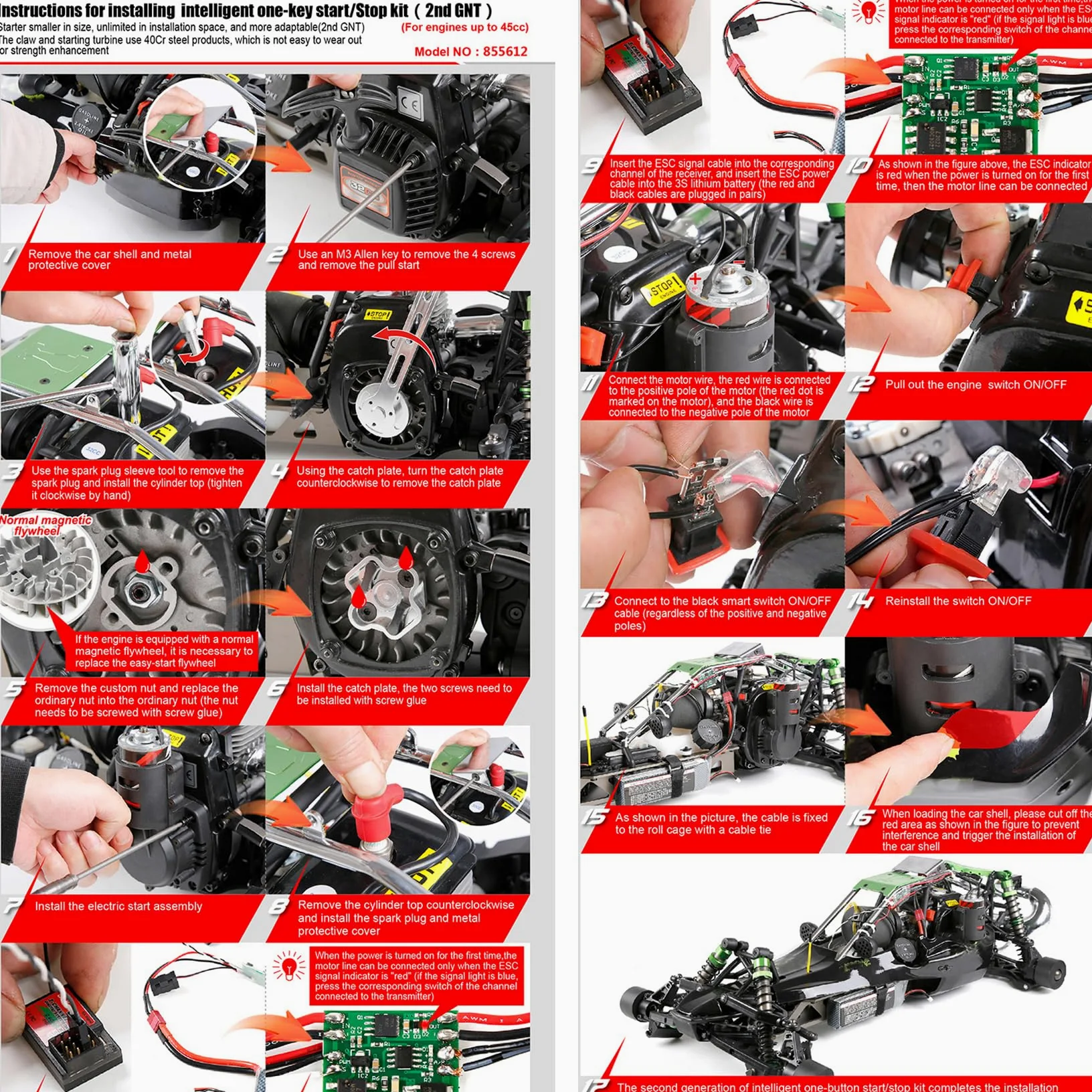 FLMLF Rc Car - Arrancador eléctrico de segunda generación + kit de volante de inercia para motor 23CC-45CC para 1/5 Hpi Rofun Km Rovan Baja Losi 5ive-T FG Redcat Parts