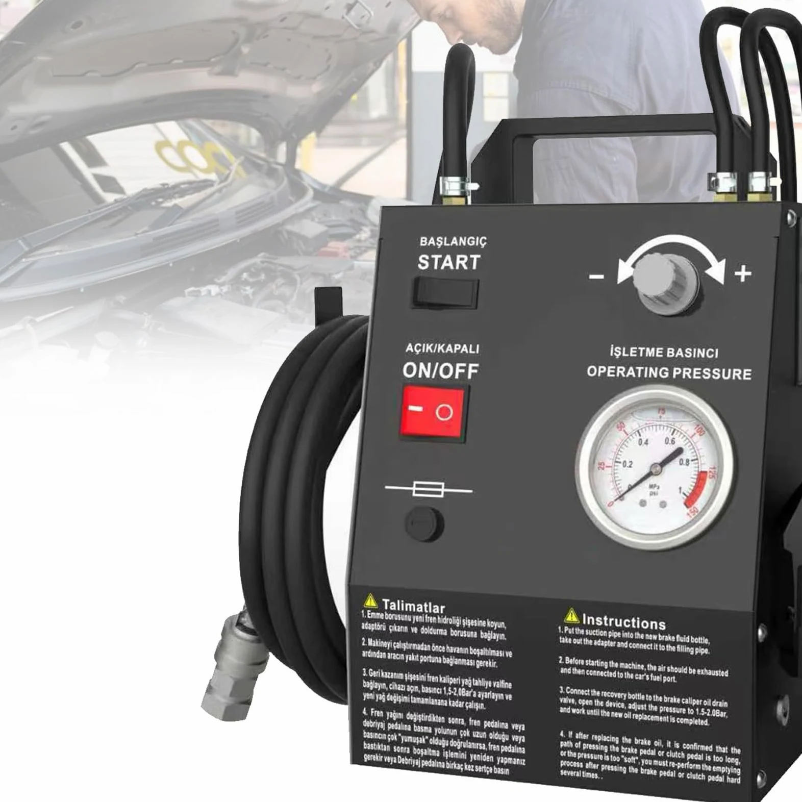 Kit de Purga automática de Frenos, máquinas intercambiadoras de líquido de Frenos por impulsos, Bomba de líquido de Frenos, para el Mantenimiento de Frenos de automóviles. PackageA-Black