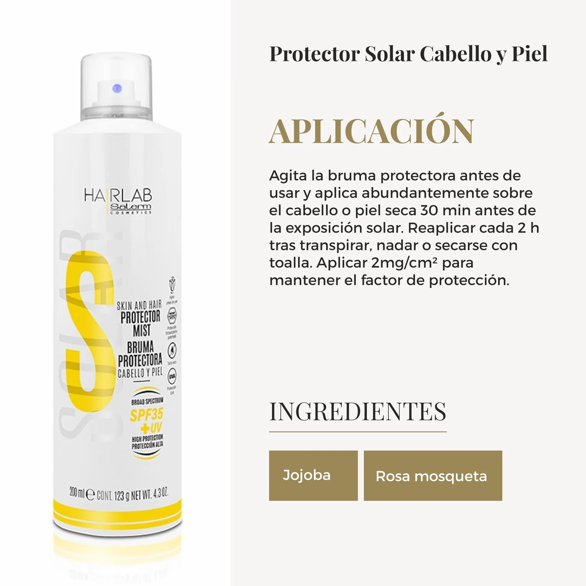 SALERM Hair Lab Solar Bruma Protectora SPF35+ UV 200 ml Antiencrespamiento Vegano