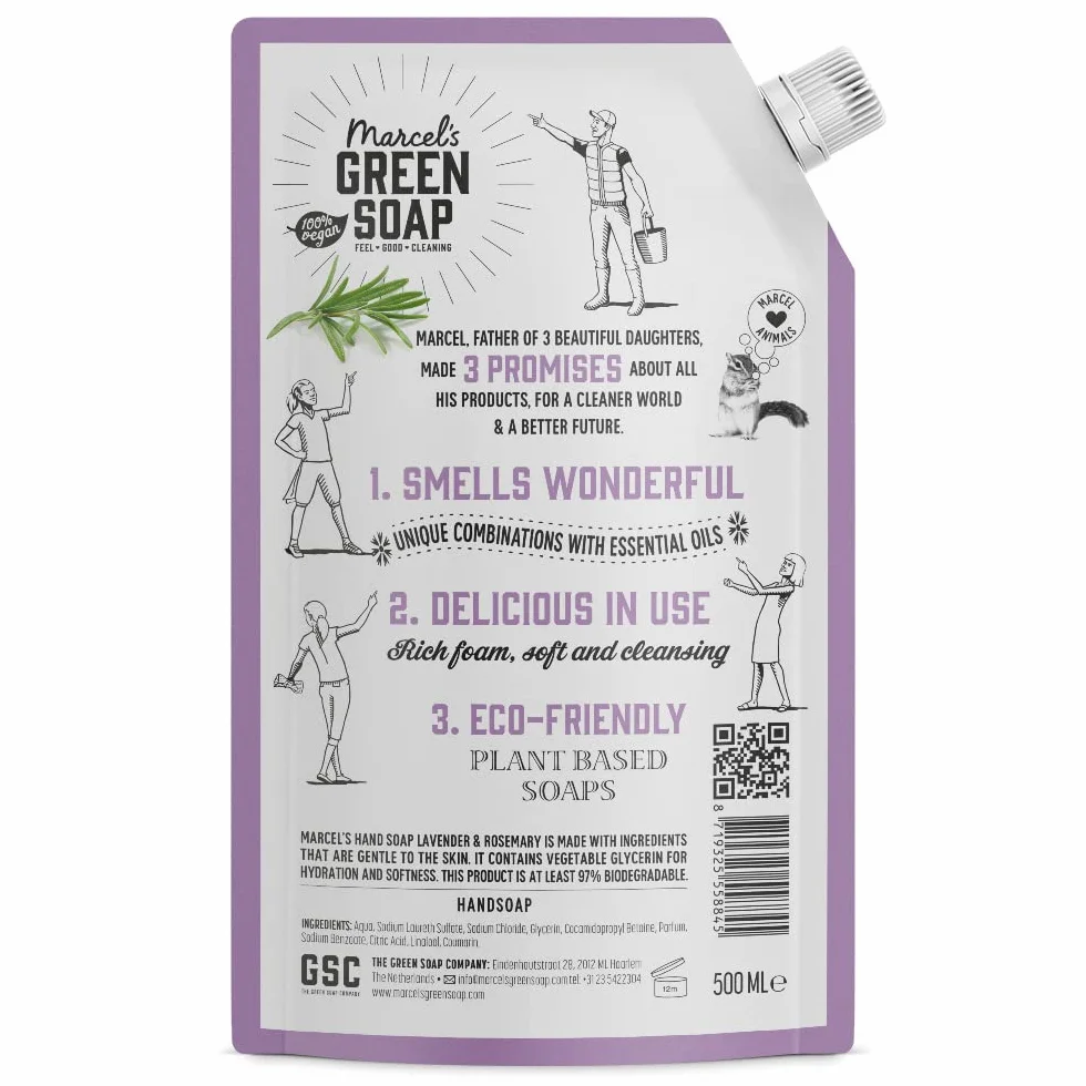 Marcel's Green Soap Recambio jabón manos lavanda romero 500 ml biodegradable
