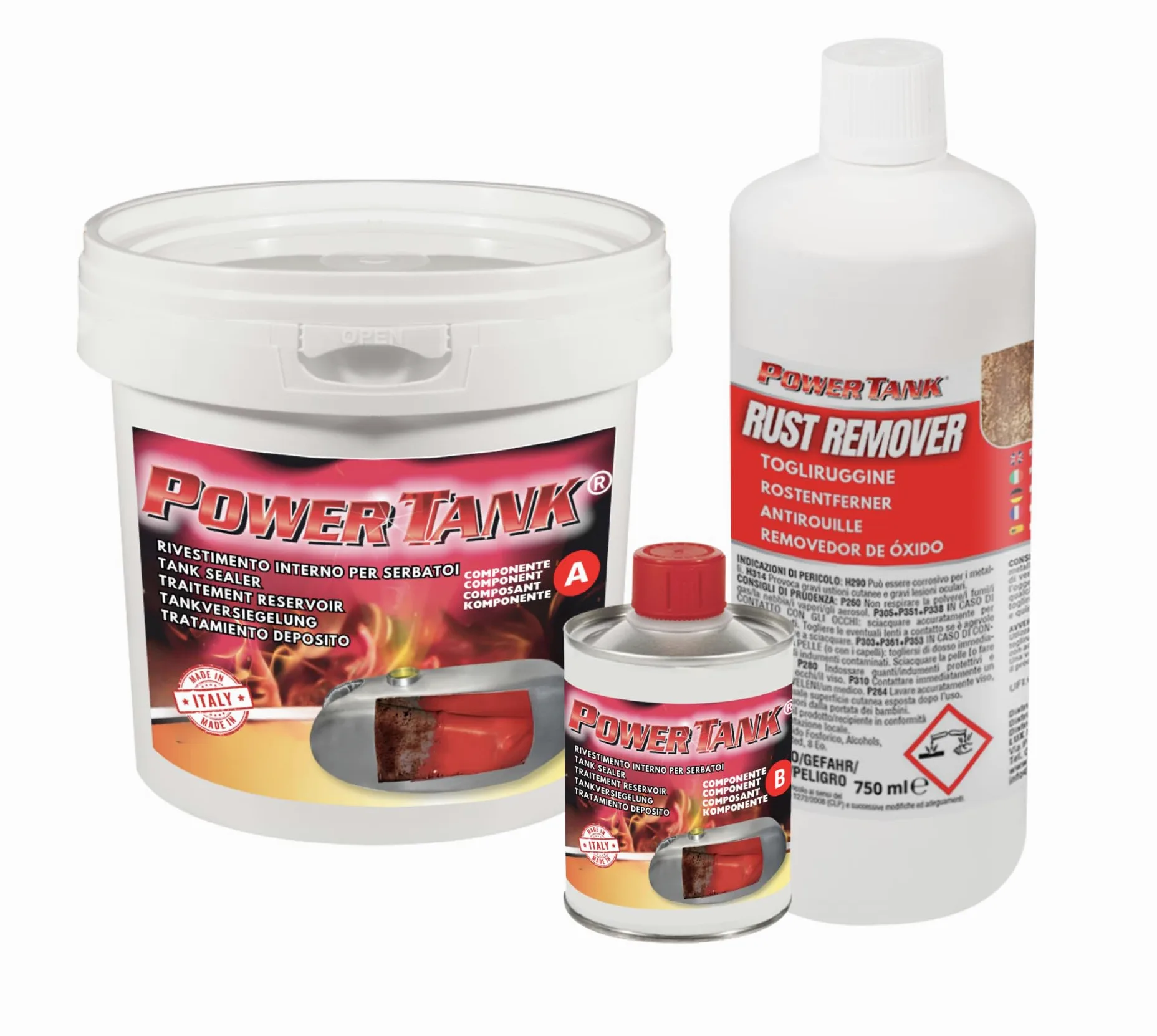 POWER TANK - Tratamiento Tanque Deposito Moto Auto (100/120 LT) Kit Very Big 2,5 kg para Interior de Tanques de Gasolina y Diésel Elimina Óxido Repara Protege Tanques Oxidados de Motos, Autos de Época
