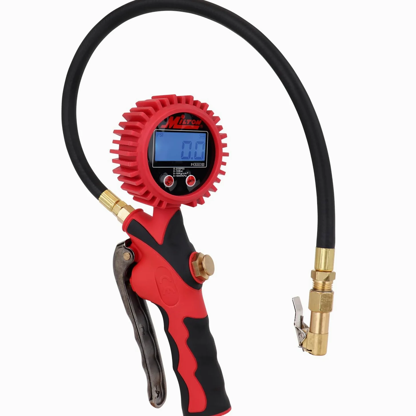 Milton Medidor digital de presión de neumáticos e inflador de alta resistencia con portabrocas de aire, manguera de aire de 20 pulgadas, 255 PSI