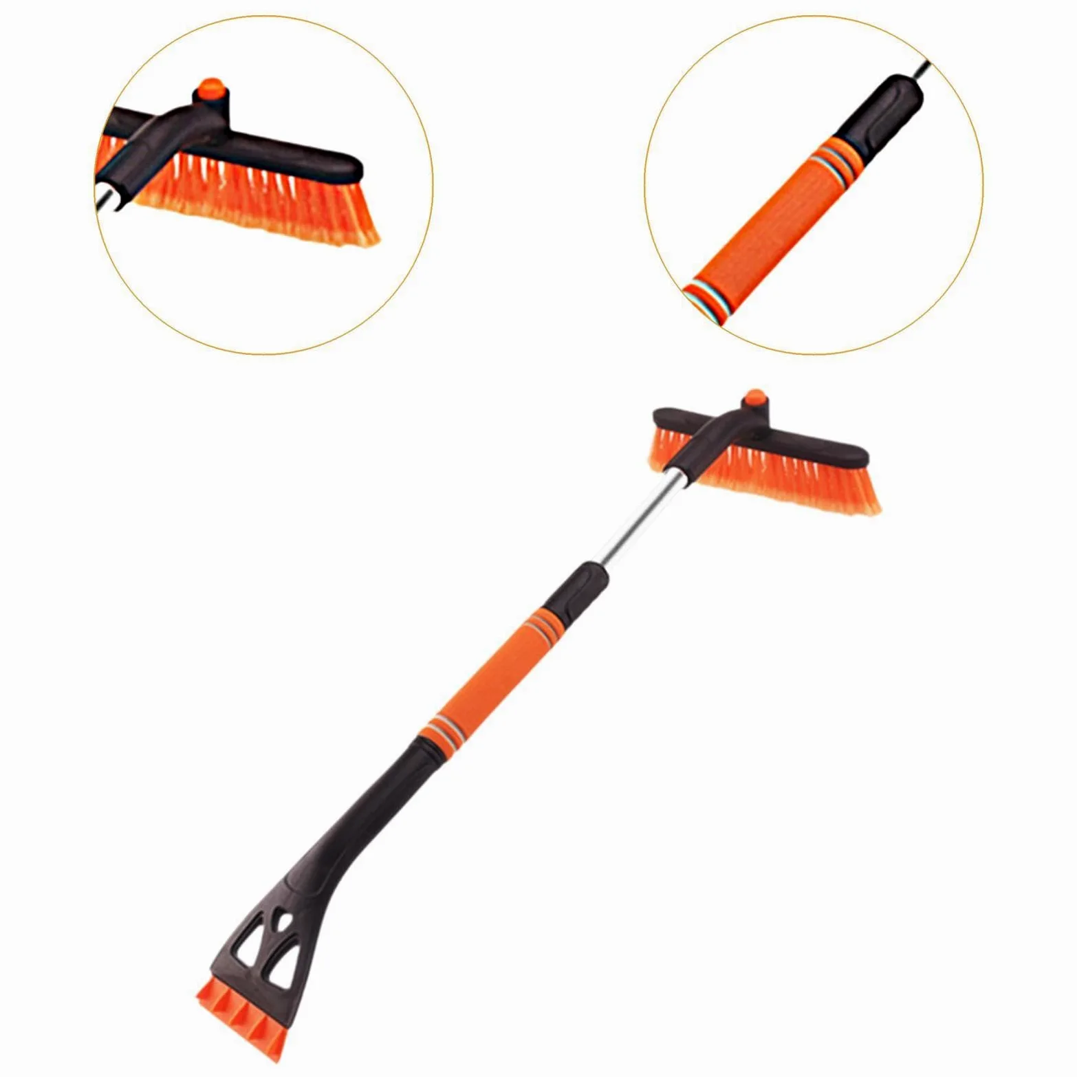 Cepillo de Nieve para Auto Herramienta Raspadora de Hielo Telescópica Portátil Ligera con Mango Ergonómico Material PVC Adecuado para Automóviles Suvs, Naranja