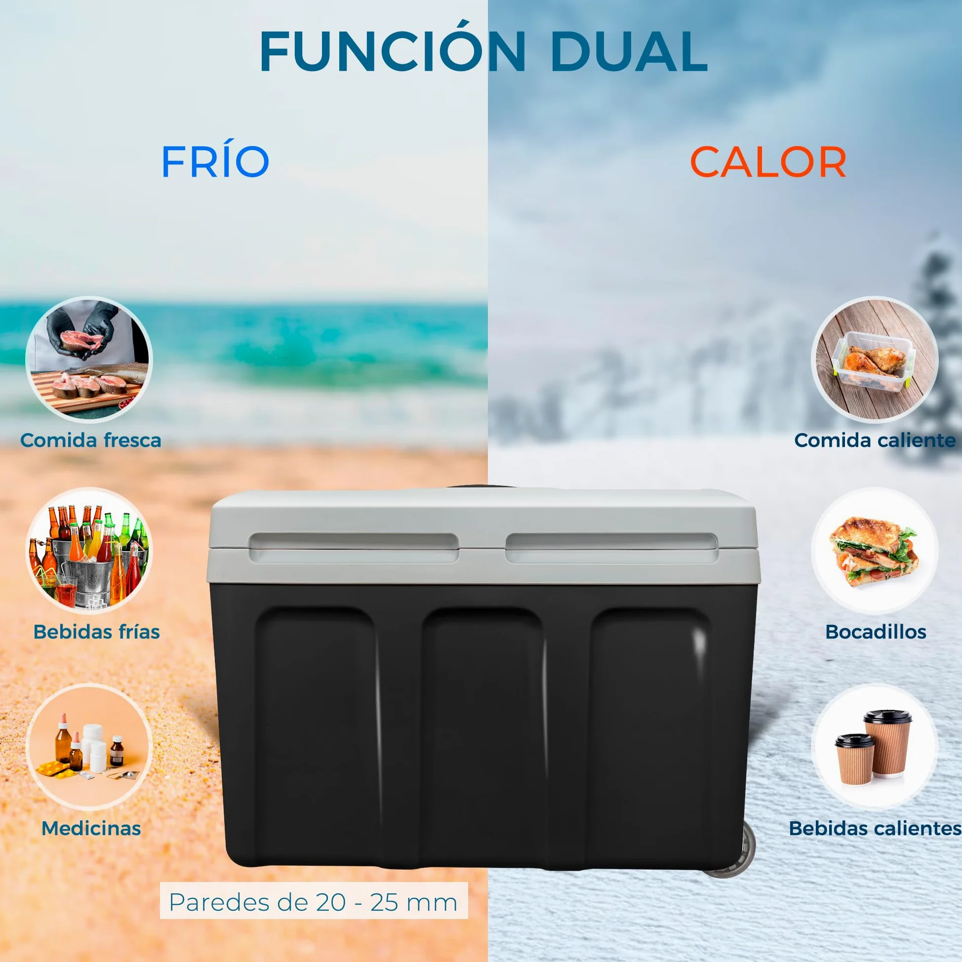 briebe Nevera Portátil Eléctrica de Viaje para Coche, Camping, 12V / 220V, Capacidad 40 L, Ruedas, Refrigera, Mantiene el Calor, Modo Bajo Consumo
