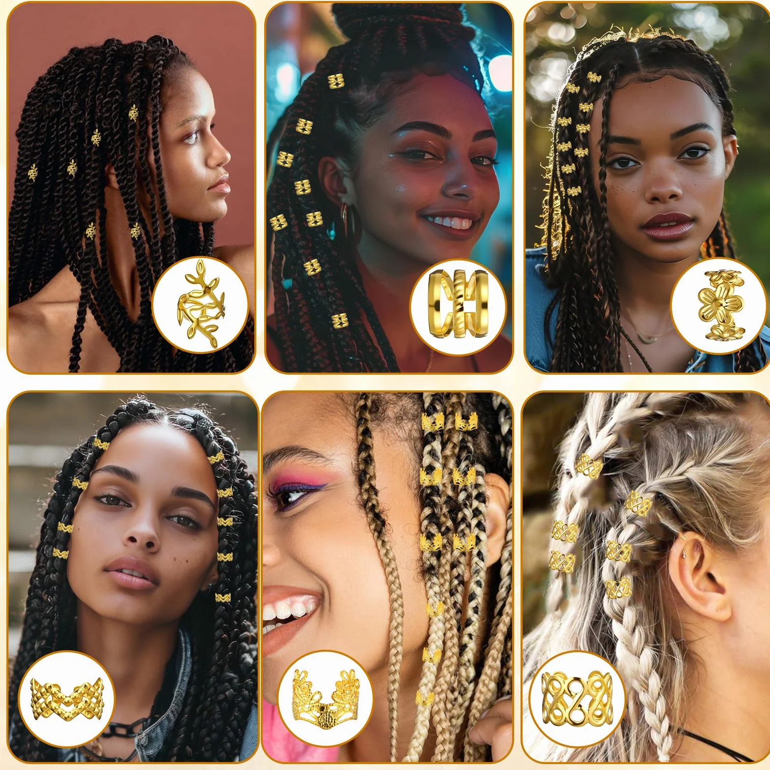 Ouligay Joyería para el Cabello 60 Piezas, Adornos Dorados para Trenzas, Anillos de Cabello Dorados, Accesorio Pirata
