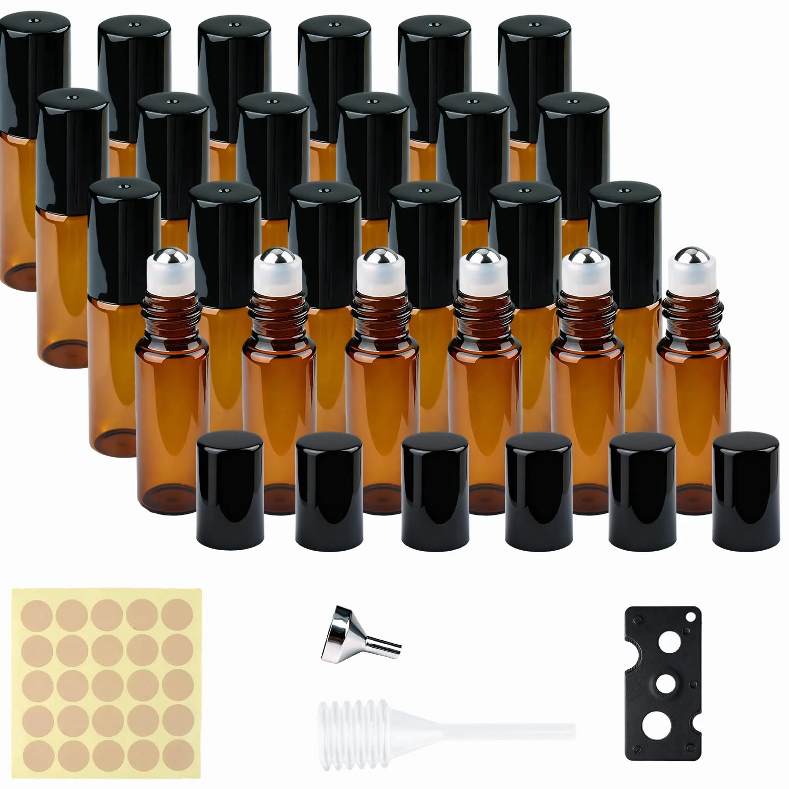 Botellas roll on de cristal marrón 5 ml para aceite esencial con bolas de acero inoxidable