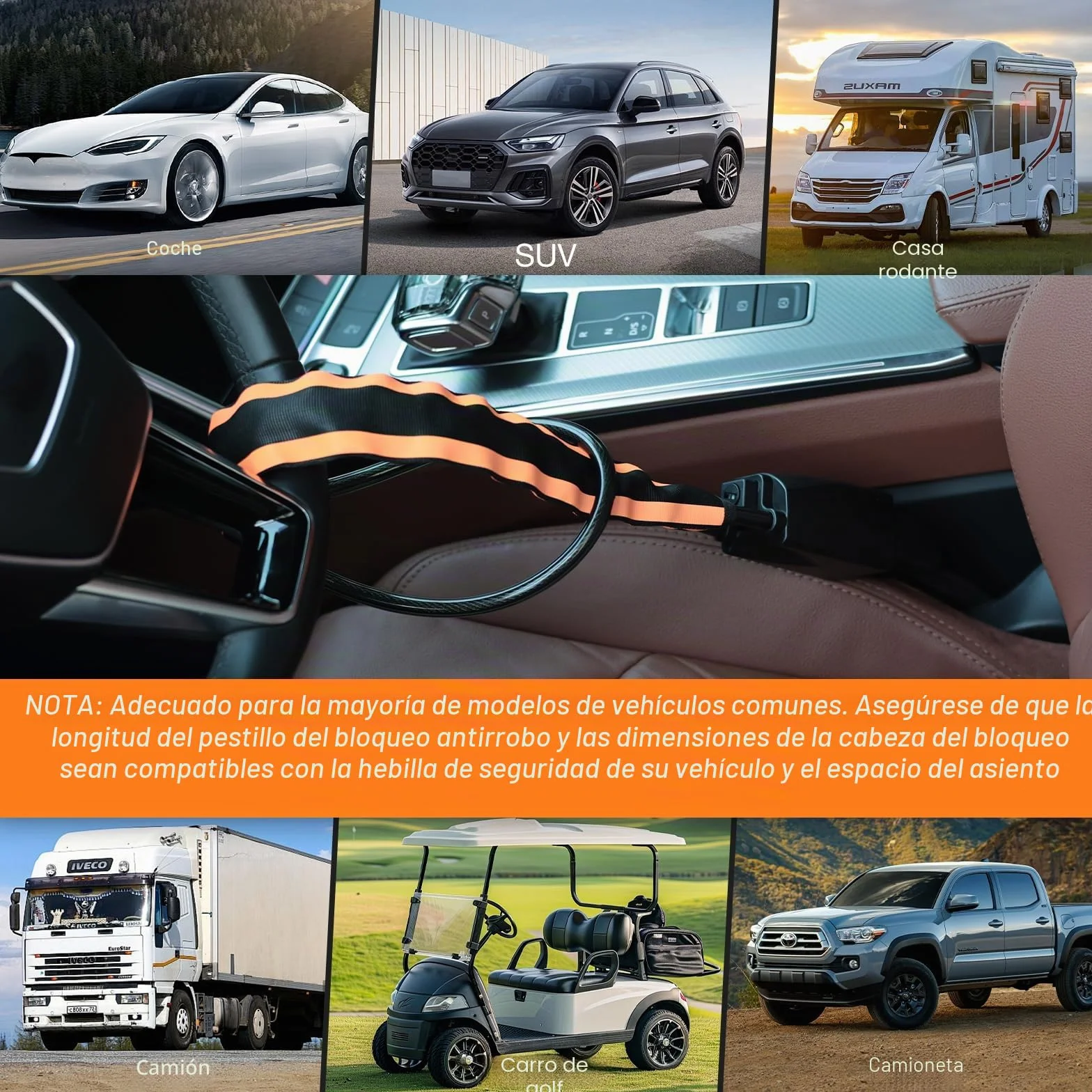 Thlevel Antirrobo Coche Volante Alta Bloqueo de Volante Coche | Visibilidad con 3 Llaves para Furgonetas Camper y Autocaravanas