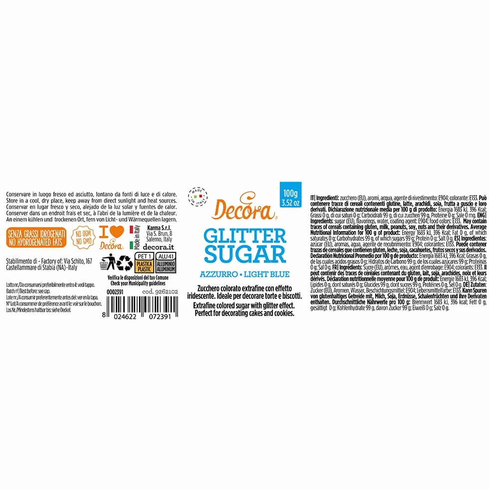 Decora Azúcar Glitter Azul Paquete de 100 g