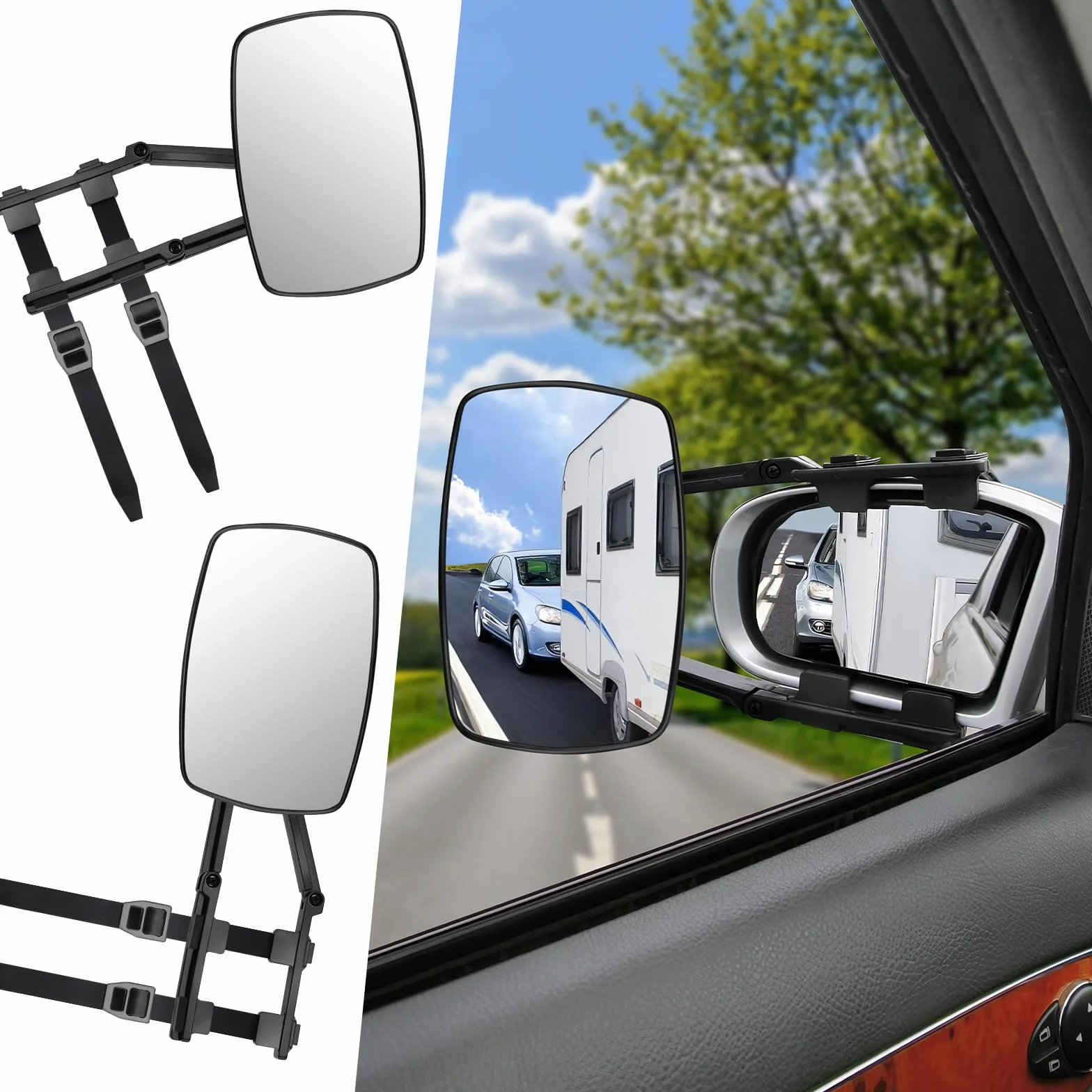 KAOLALI Espejos Caravana Coche, Retrovisores Caravana, 2Pcs Espejos de Remolque Towing, Espejo Retrovisor de Extensión, para Remolque Furgoneta Camion Universal