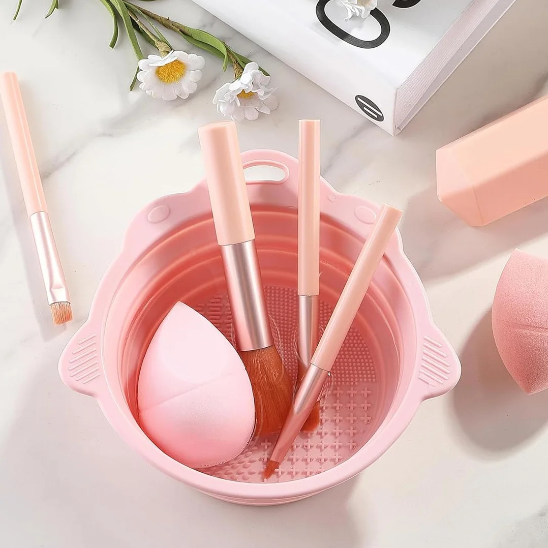 Almohadilla de silicona para limpieza de brochas de maquillaje plegable portátil