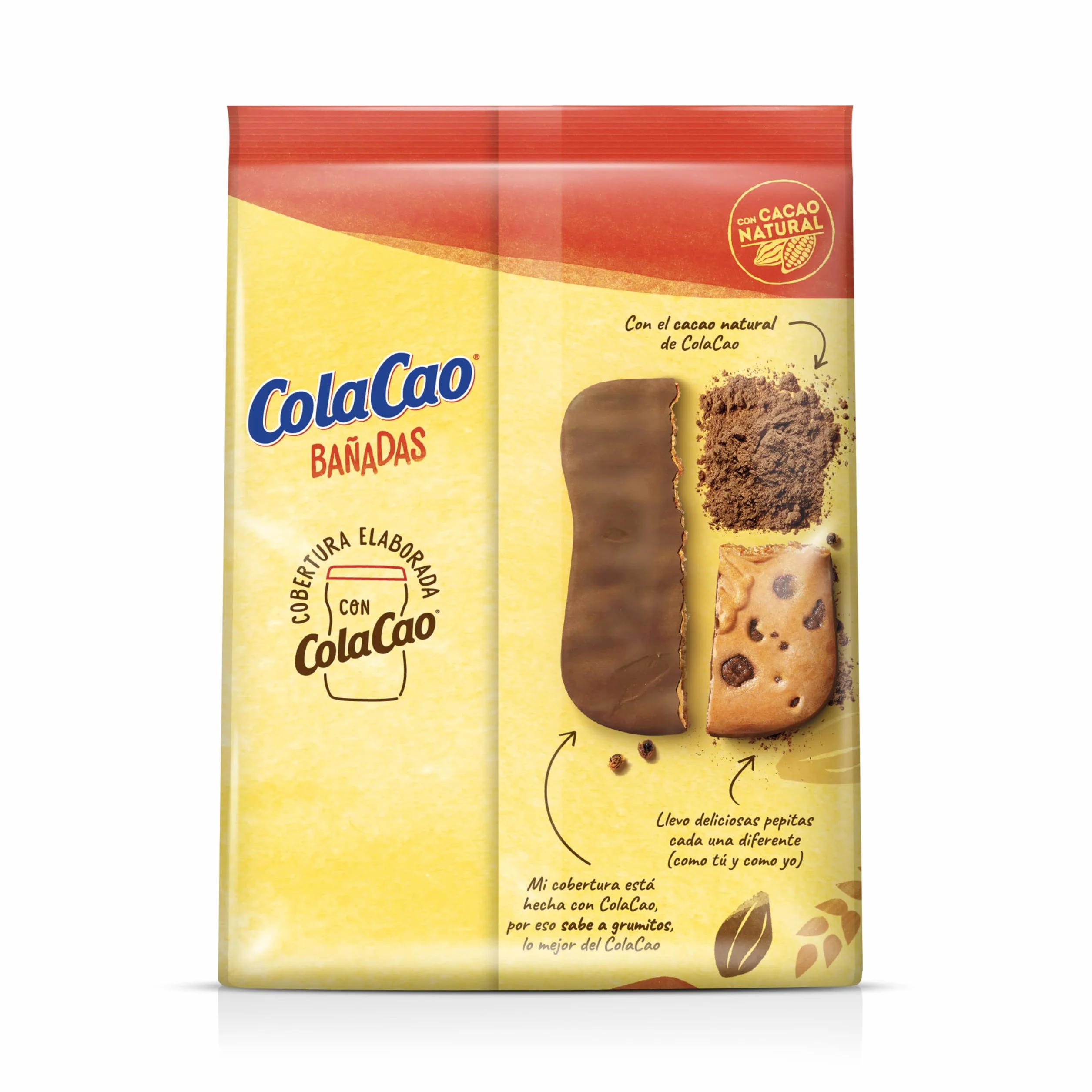 ColaCao Galleta Bañada en Cacao Natural con Pepitas de Chocolate 5 Packs 3 Unidades 157g
