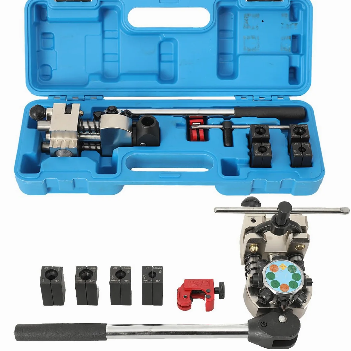 Herramienta de Abocardado para Tubos de Frenos, Herramienta para Abocardar Líneas de Freno, para Abocardado Simple, Burbuja y Doble (Ø3/16, 1/4", 5/16", 3/8")