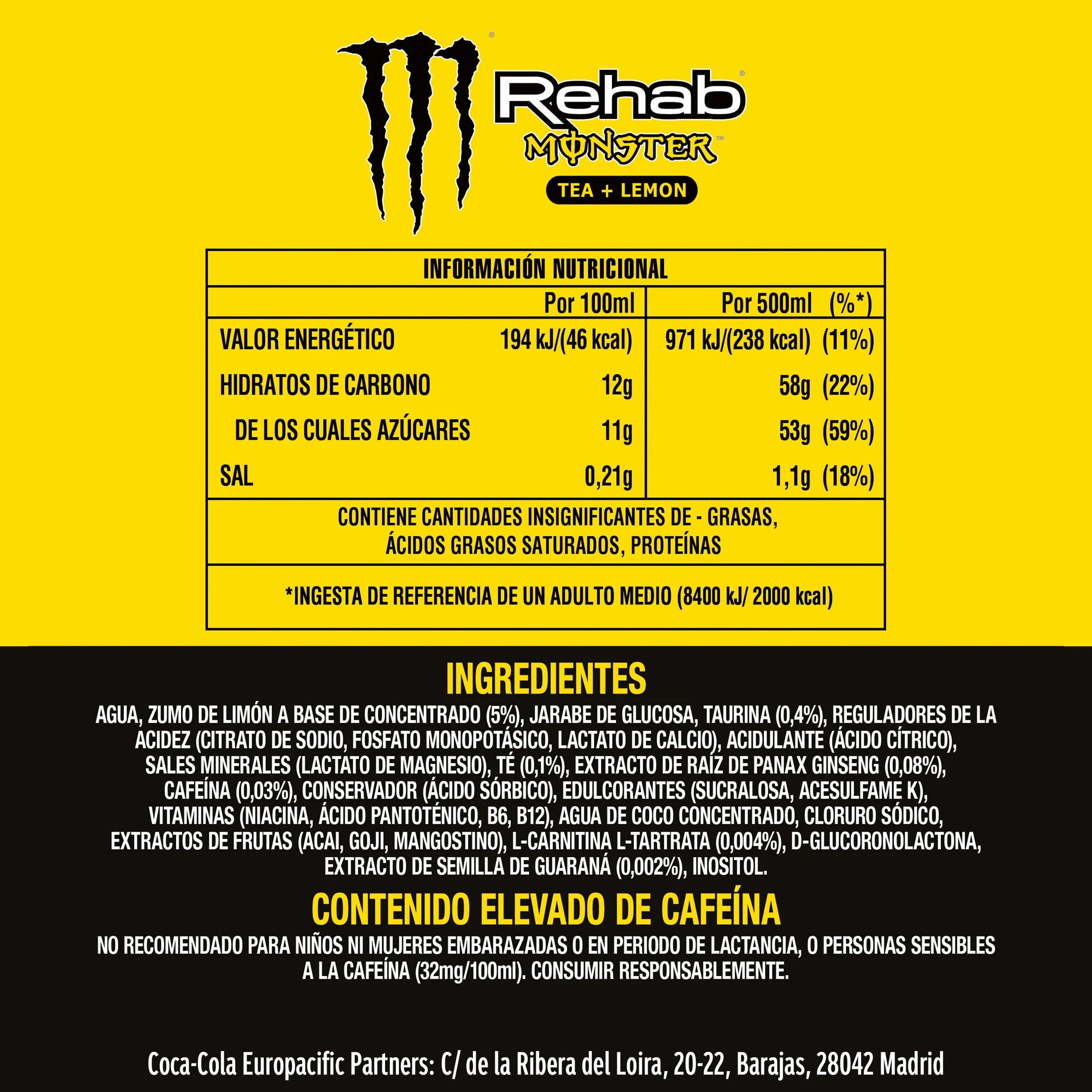 Monster Rehab Lemonade Bebida Energética Pack 12 Latas 500ml