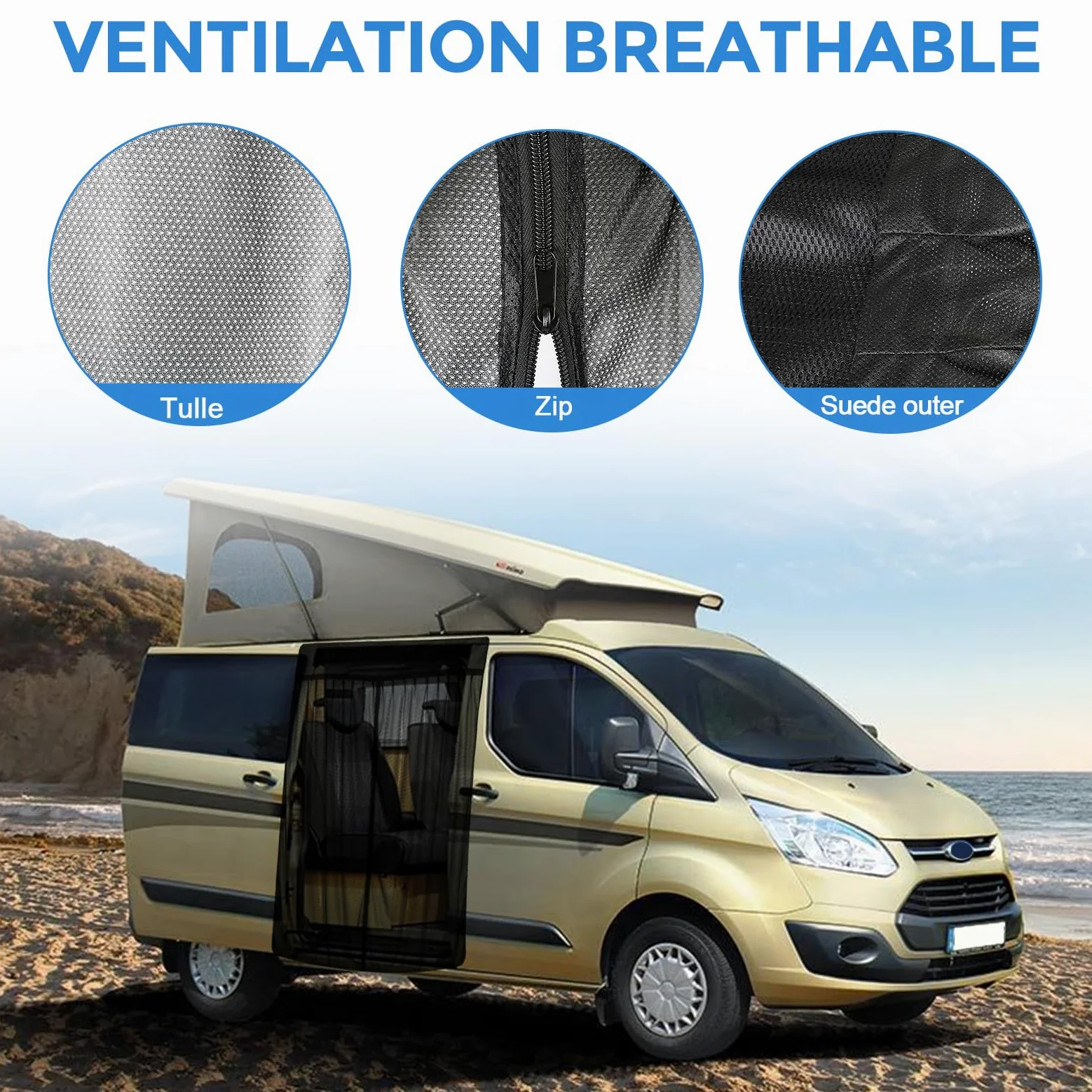 Mosquitera de Coche Reemplazo para Ford Transit Custom/Campervans, Mosquitera para Puerta Lateral de Coche, Mosquitera Magnética de Una Sola Capa para Acampar