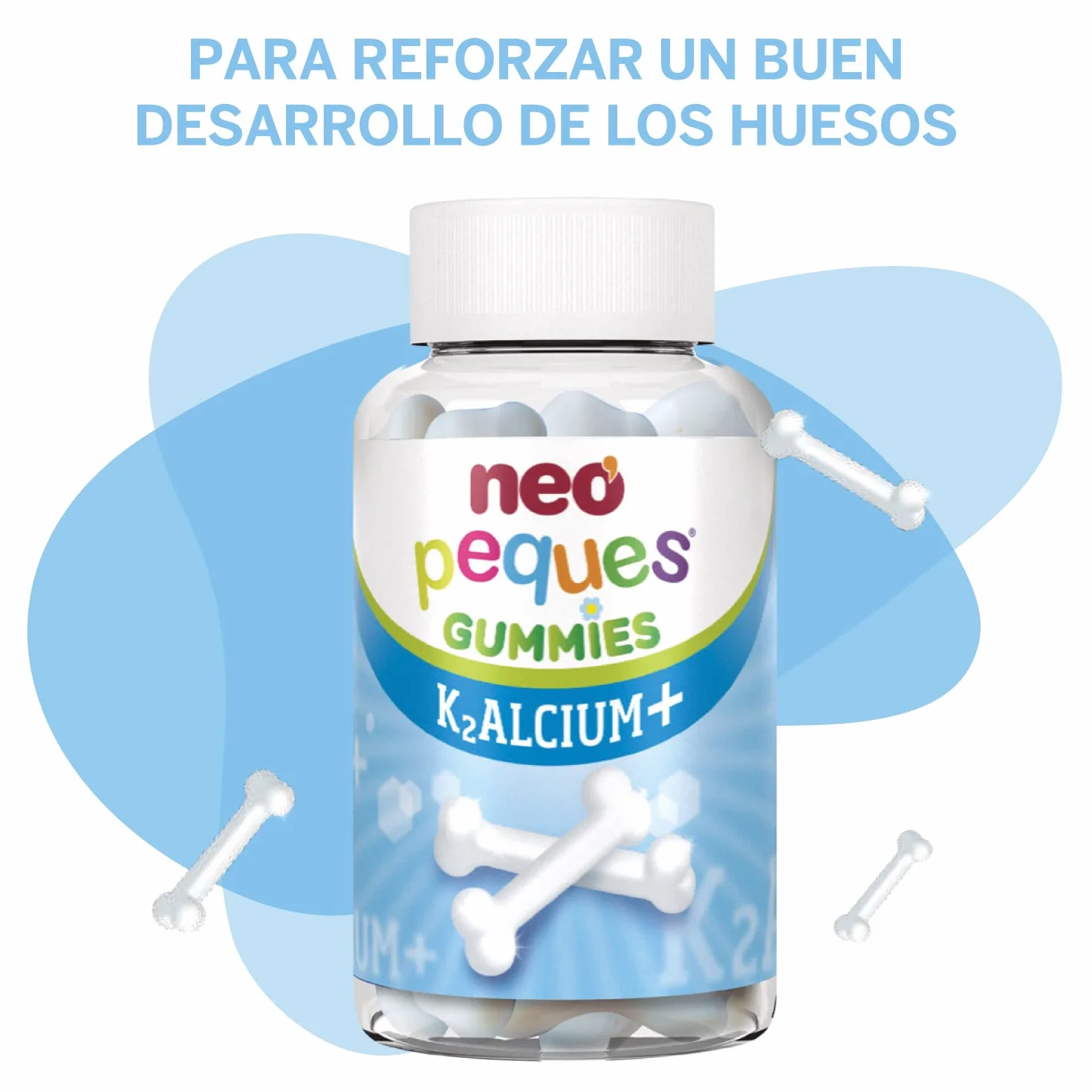 NEO PEQUES Gummies Kalcium + 30 Gominolas Calcio Vitaminas K2 D3 Caramelos Masticables Niños Sabor Yogur