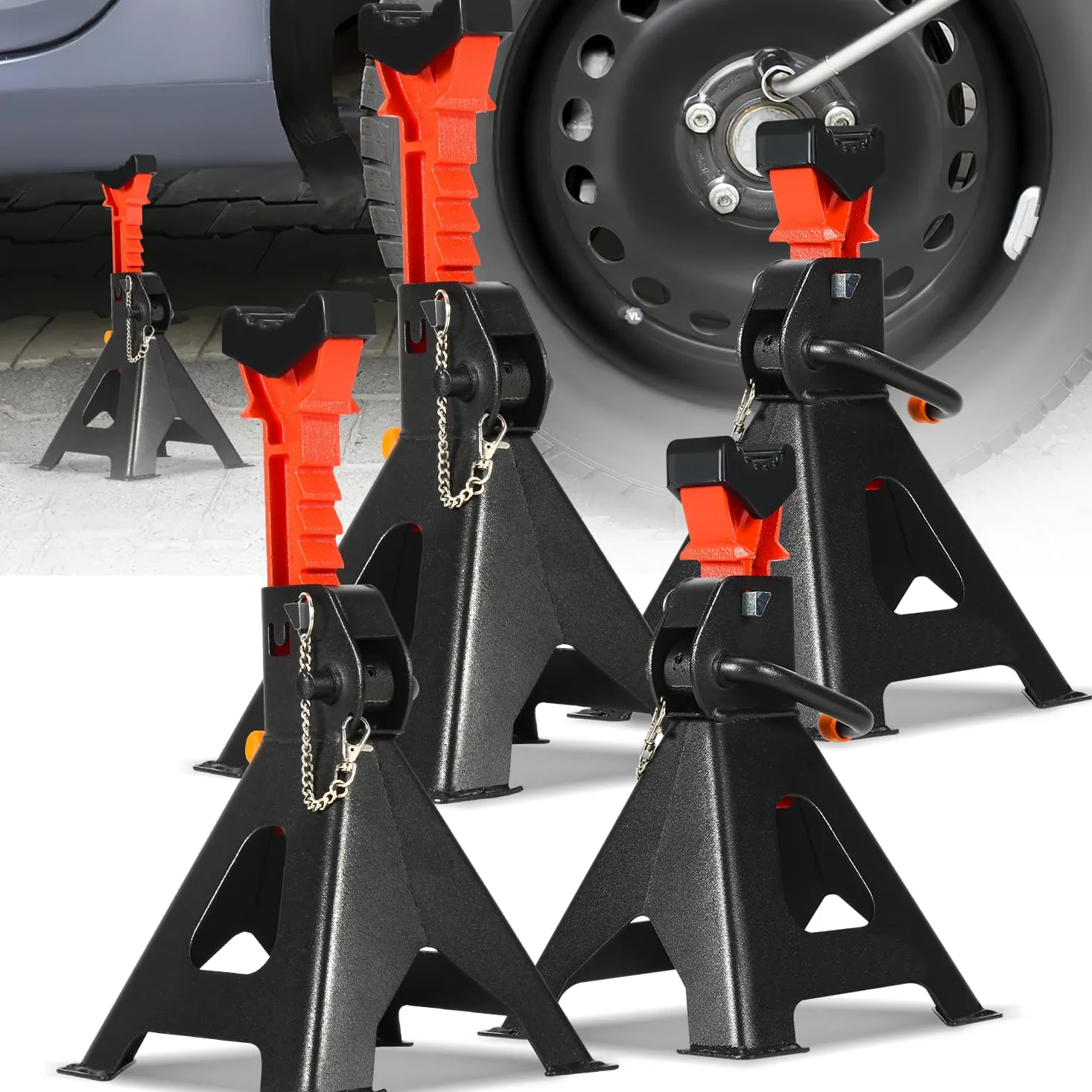 Caballete de 8 piezas, capacidad de carga 3T, altura ajustable, 285 – 430 mm, caballete de coche con fusible y goma para coches, caravanas, autocaravanas