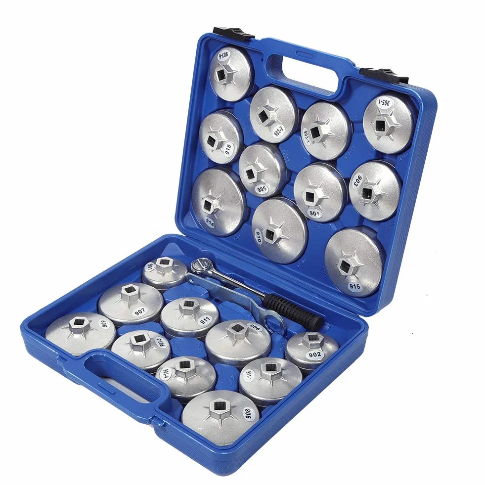 Cocoarm Juego de Herramientas de Extracción de Filtro de Aceite de Aluminio, 23 Piezas, Llave de Filtro de Aceite, Juego de Llaves de Vaso Estilo Copa, Diseño Liviano Cromado para Mecánica de