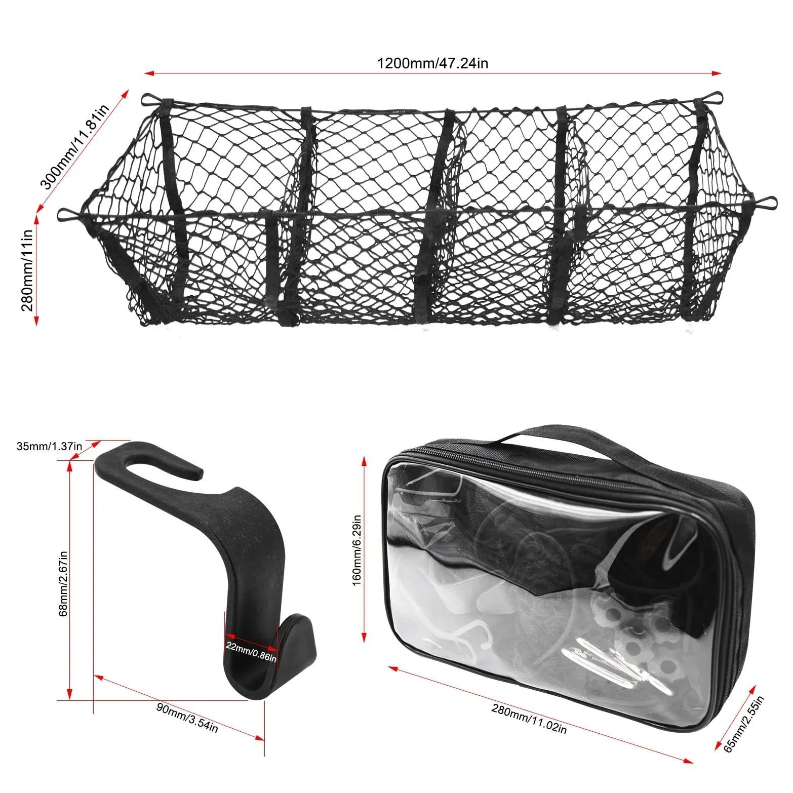 Redes de almacenaje para coche Red Carga 4 Bolsillos Para Maletero Organizador Equipaje Malla Camionetas Para Dodge Para Ram 1500 2500 3500 4500 5500 4x4 DRW Rumble Bee Red Maletero De Coche(1pc net)