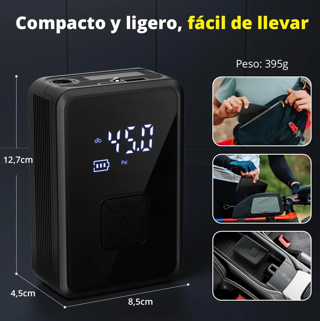 Oasser Compresor Aire Portatil 150PSI Inflador Ruedas Coche Recargable Compresor de Aire Pequeño Luz LED para Coche Moto Bicicleta Pelota