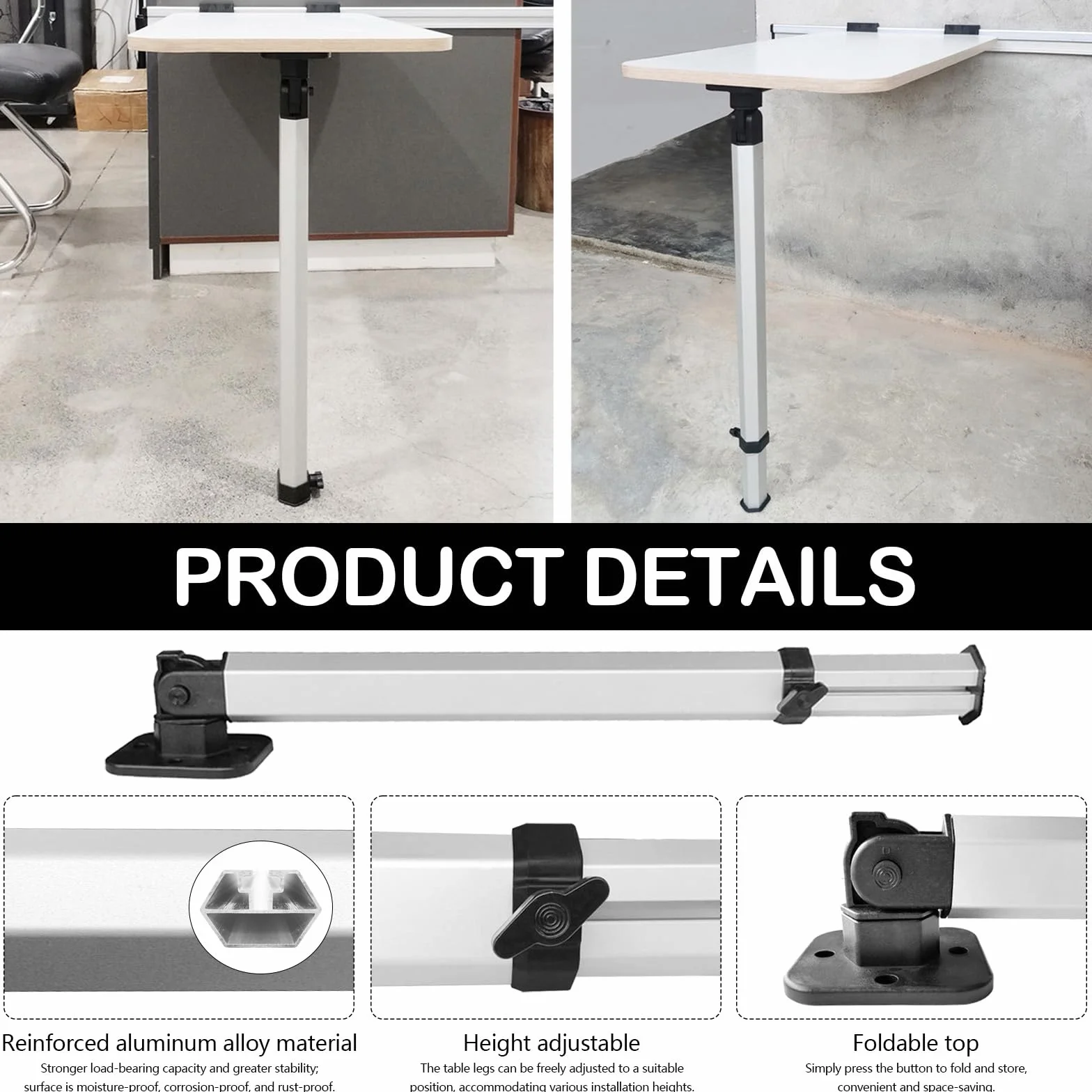 Pata De Mesa Extraíble Y Riel Deslizante Para Autocaravanas Y Yates, Pata De Mesa Plegable 51,5-78 cm Telescópica Para Autocaravanas Rieles Guía De 50 cm Soporte De Base Para Mesa De Autocaravana