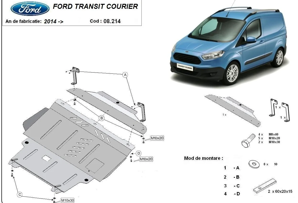 Protección metálica inferior compatible con Ford Transit Courier (2014-2023)