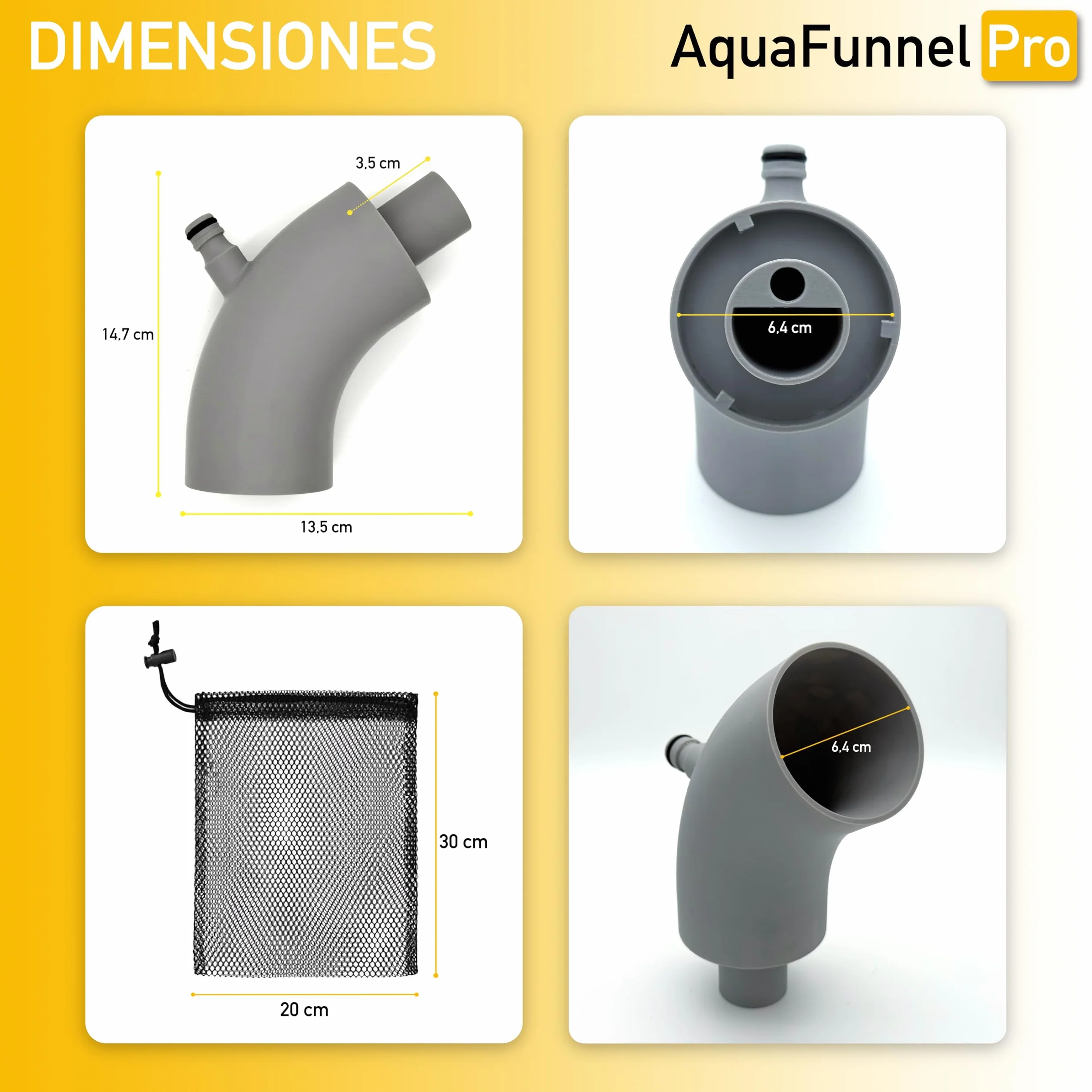 AquaFunnel Pro – Embudo para depósito de agua limpia de autocaravanas y campers, compatible con tapones estándar europeos, llenado con botellas y manguera. (78 mm - 3 pins)