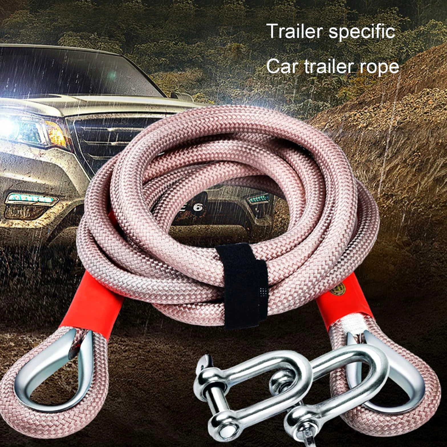 Cuerda de Remolque de 20 toneladas, Cuerda de Arranque Resistente con 2 grilletes en U, Kit de recuperación Todoterreno de 5 m/8 m/10 m para Jeep, SUV, UTV, ATV, camión, Coche y Tractor 10M