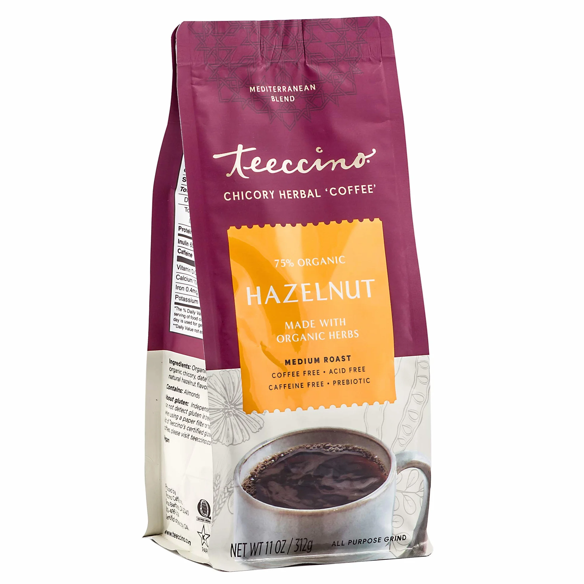 Teeccino Mediterranean Herbal Coffee Hazelnut 11 oz
