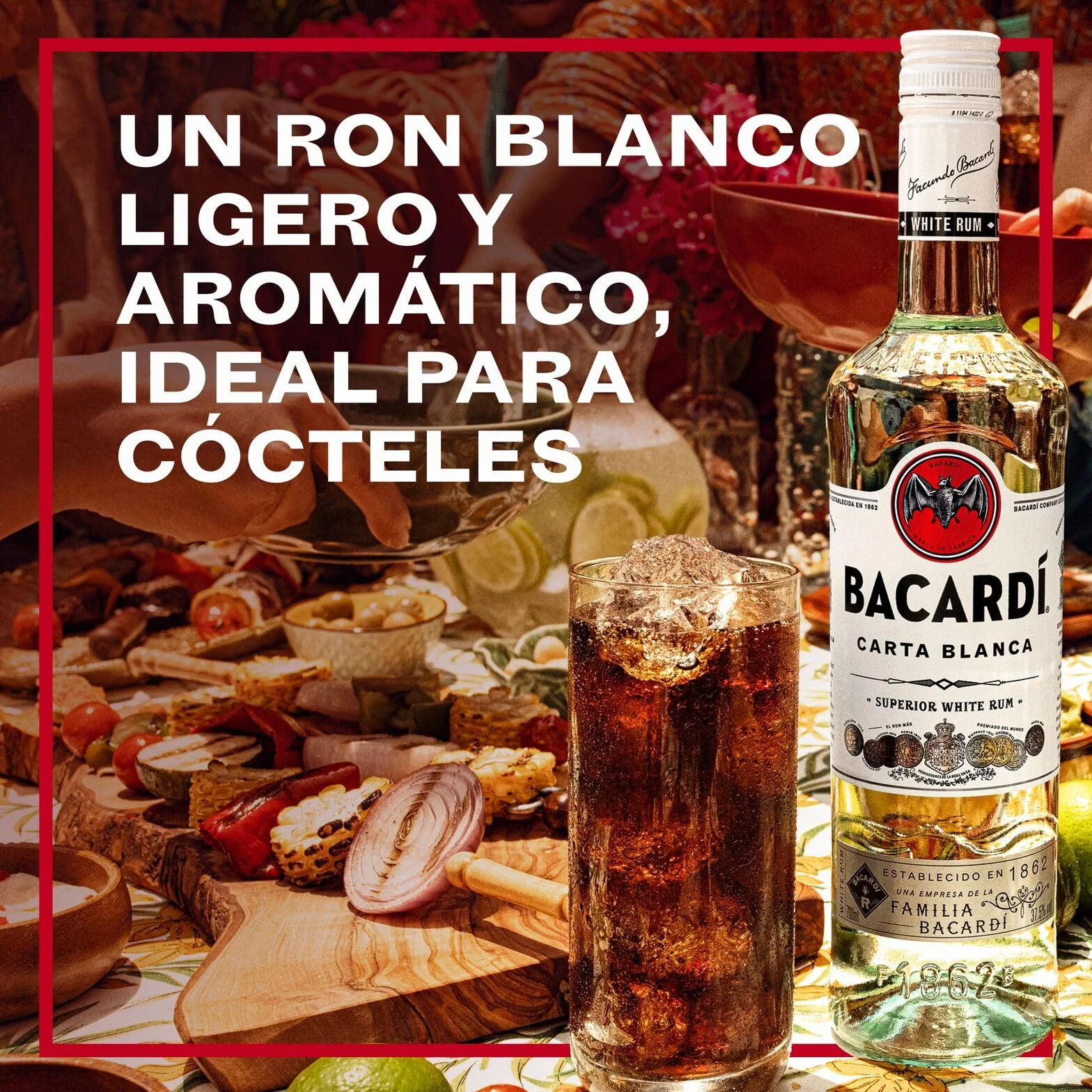 BACARDÍ Carta Blanca Ron Blanco Superior 37,5% ALC. 1 L Ron Caribeño Icónico