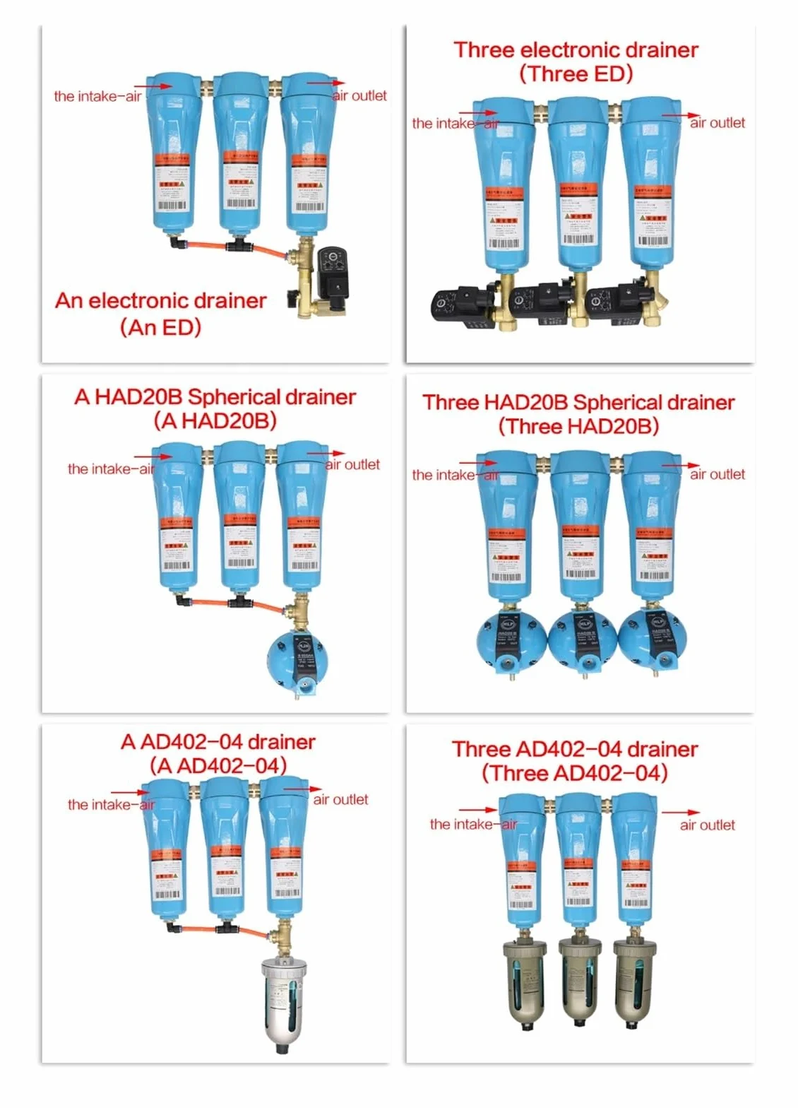 Bombas de Aire Compresores de Aire Separadores de Aceite y Agua Enfriadores de Aire comprimido Eliminación de Agua pequeña Filtros de precisión(3.5 Cubic Meter,A AD402-04)