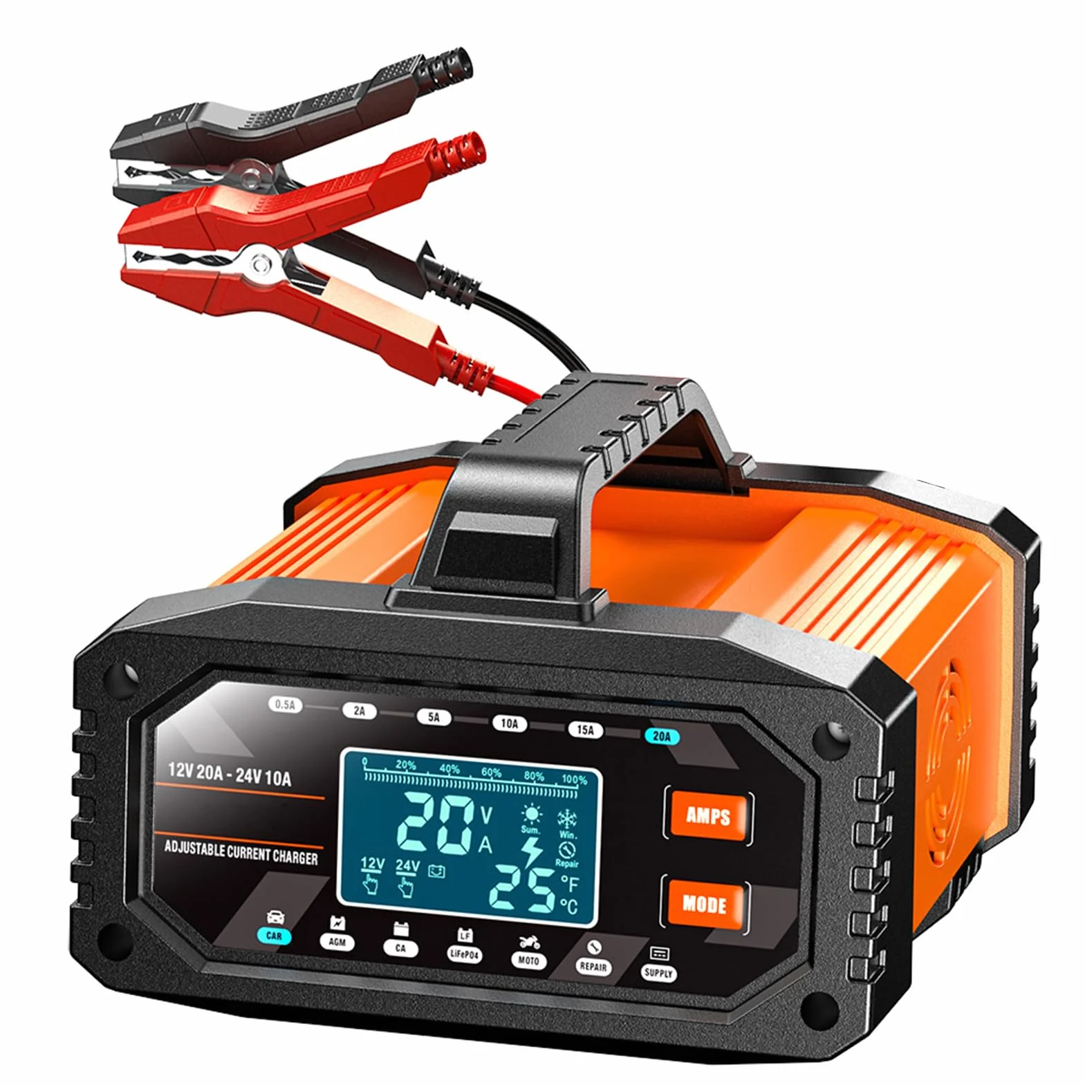 CHICIRIS Cargador de Batería 12V 20A 24V 10A, Mantenimiento Inteligente Automático Desulfatador con Modo de Reparación de 16A para Baterías de Coche, Moto, Camión, Barco (Enchufe de la UE)