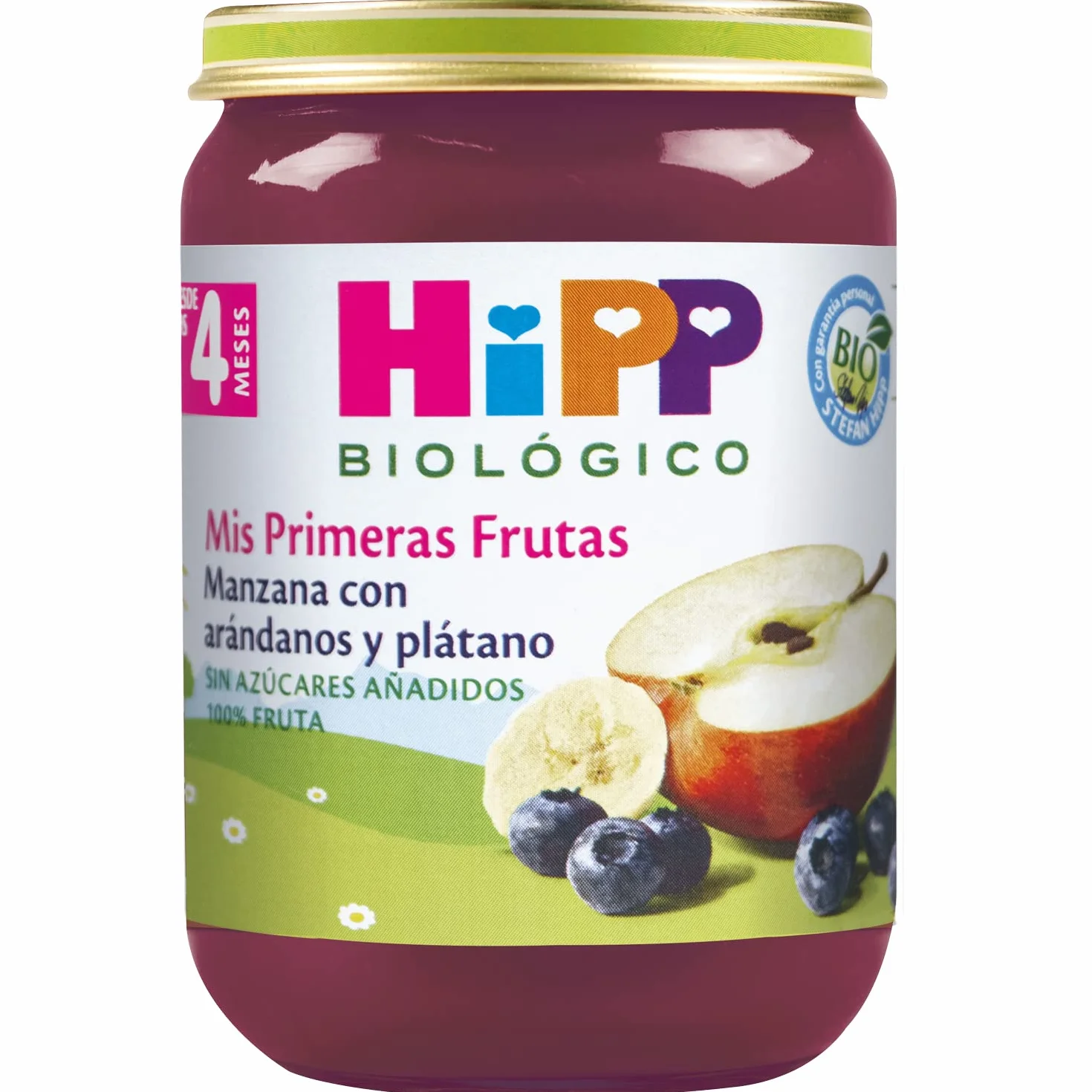 HiPP Biológico Papilla Mis Primeras Frutas Manzana con Arándano y Plátano BIO Pack 6x190g Sin Gluten Lactosa Azúcares Añadidos Apto 4 Meses