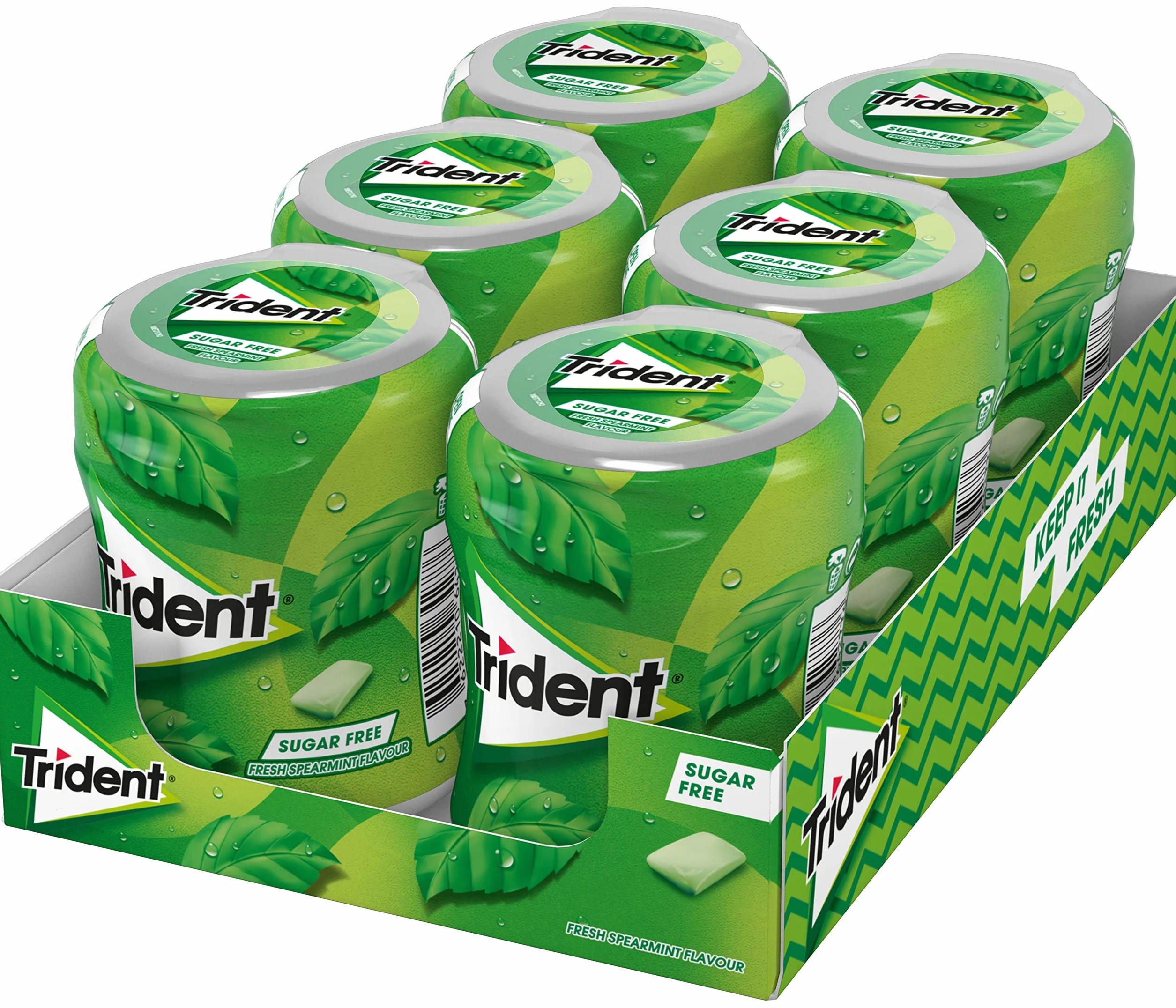 Trident Fresh Bottle Hierbabuena Chicles sin Azúcar 6 Botes 82,6 g