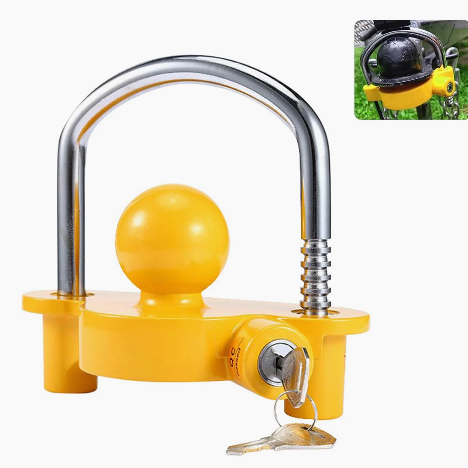Candado para Enganche Remolque, fácil de Instalar,protección antirrobo, Accesorios Caravana Candado De Seguridad Remolques, Viene con 2 Llaves (Amarillo)