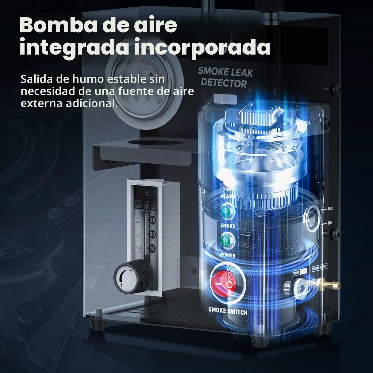 PLAYOCCAR Máquina de Humo, detección de Fugas automática, EVAP con Bomba de Aire integrada y manómetro, 12 V para tuberías, Fugas de Combustible y vacío, Todos los Coches.