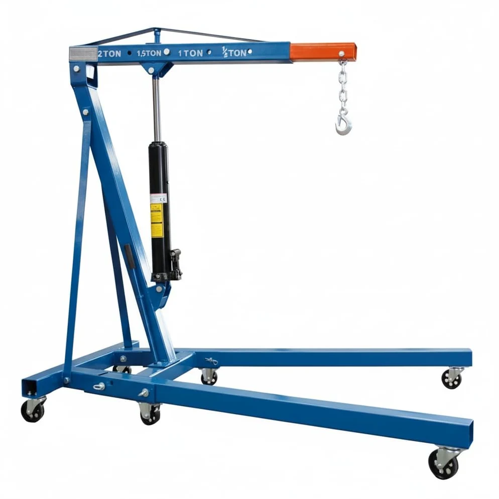 Grúa Hidráulica de Taller Plegable 2 Toneladas – Elevador para Motores y Maquinaria con Brazo Ajustable, Ruedas Giratorias y Estructura Reforzada – Ideal para Garajes y Talleres