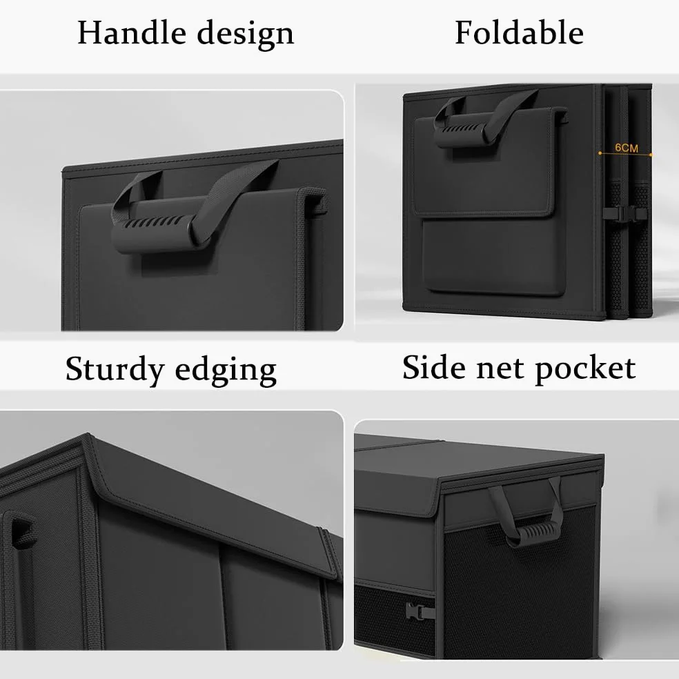 Organizador de maletero de coche, plegable, impermeable, organizador de carga multicompartimento, capacidad de 60 litros para almacenamiento automotriz y organización de vehículos