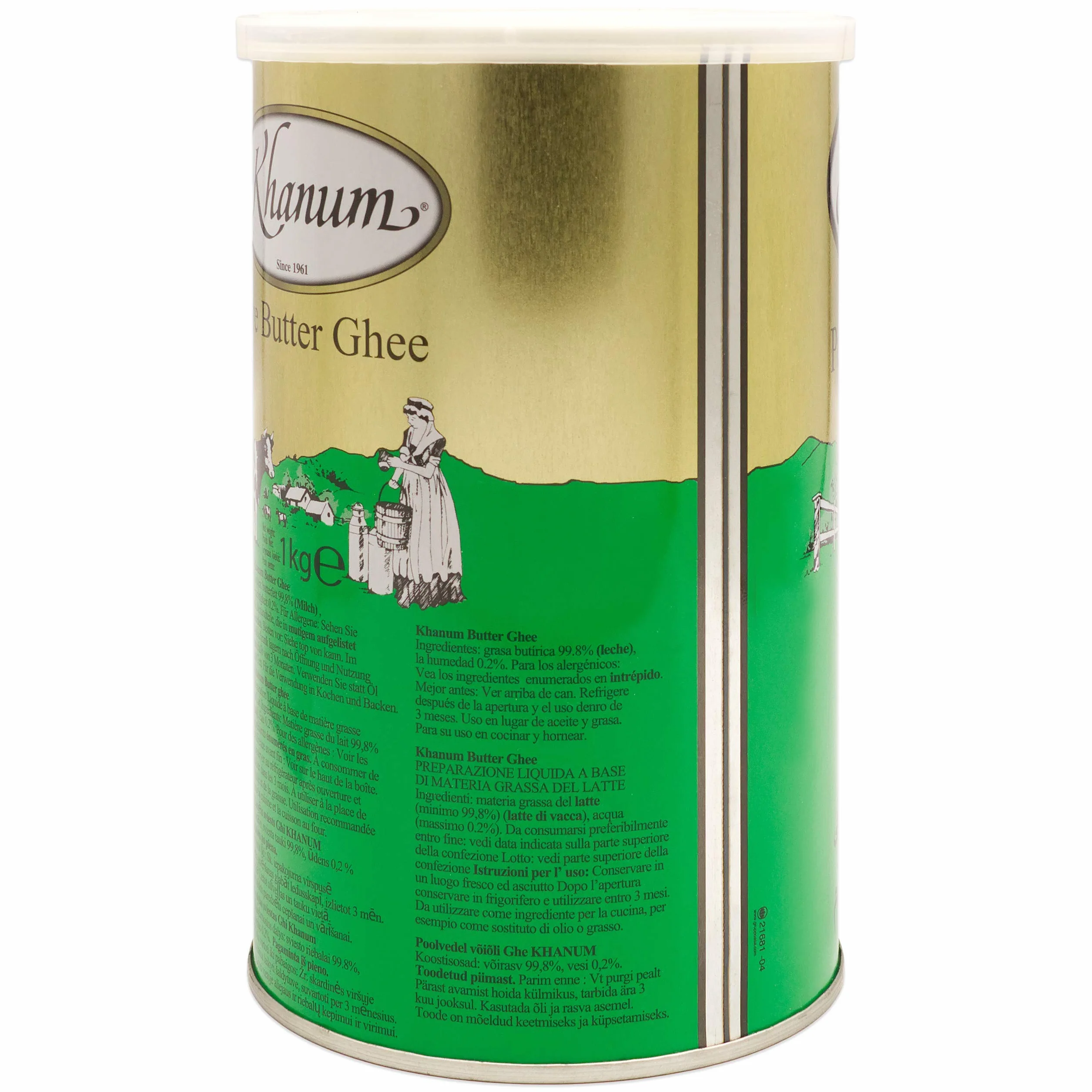 Khanum Pure Butter Ghee 1 kg Lata 2 Unidades para Cocinar y Asar
