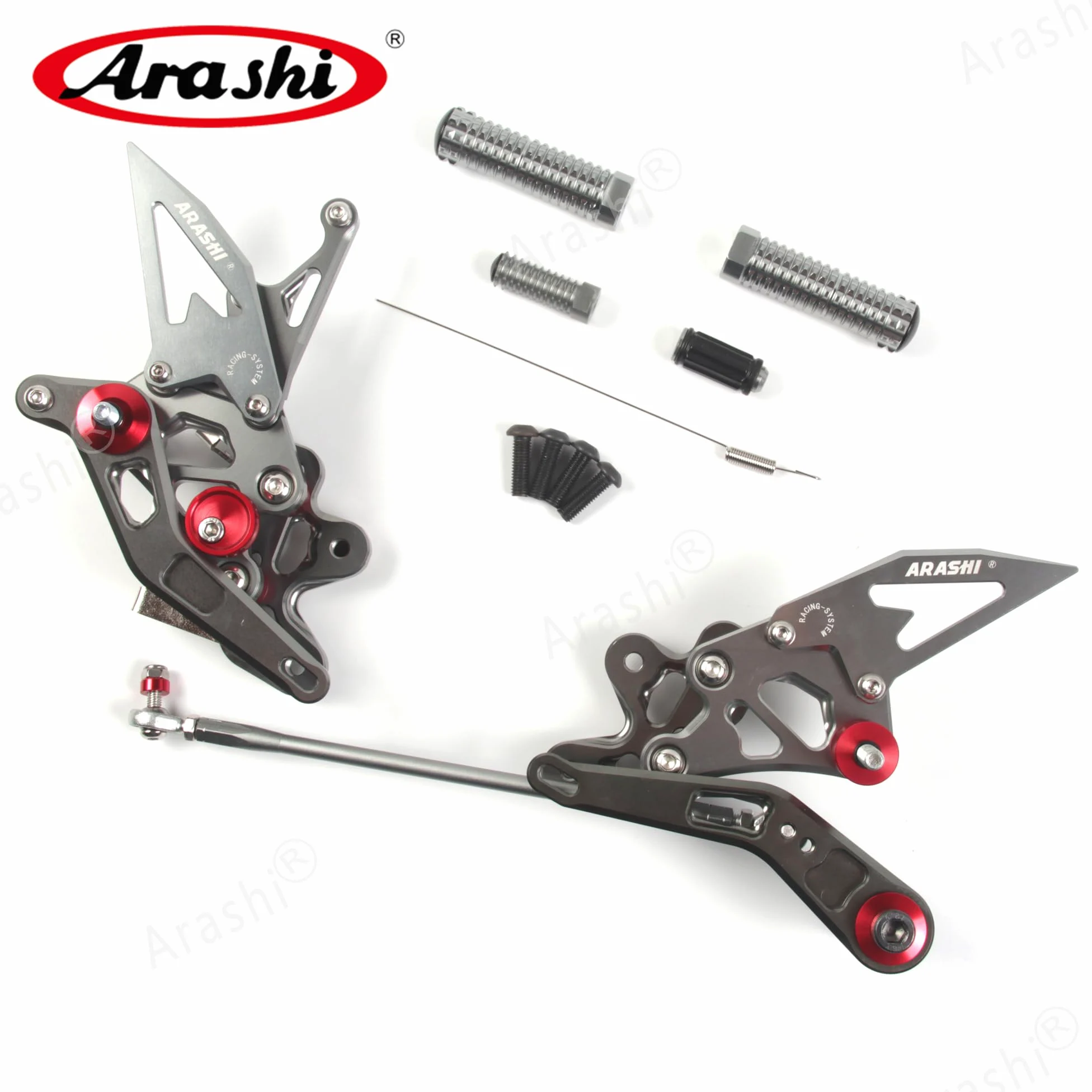Arashi (Versión 2.0) Ajustables Reposapiés Estriberas Retrasadas para Suzuki GSXR 600 750 2006-2010, Gris Accesorios motocicletas Clavijas de pie Pedales