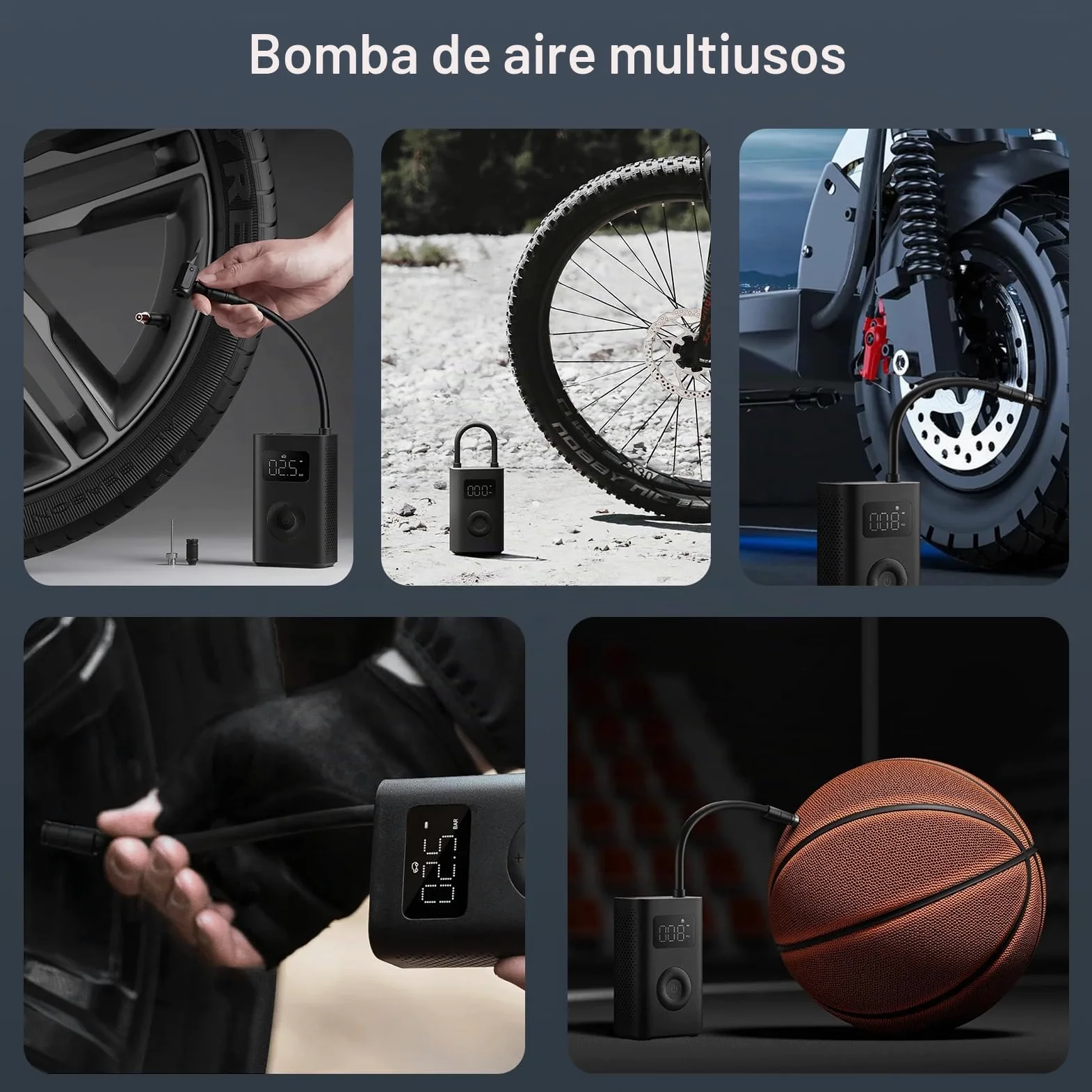 XIAOMI Compresor Aire Portatil 2, Inflador Electrico de 6 Modos, 150 PSI, Batería de 2000 mAh, Pantalla LED, Apto para Coches, Bicicletas, Motocicletas, Scooters y Balones
